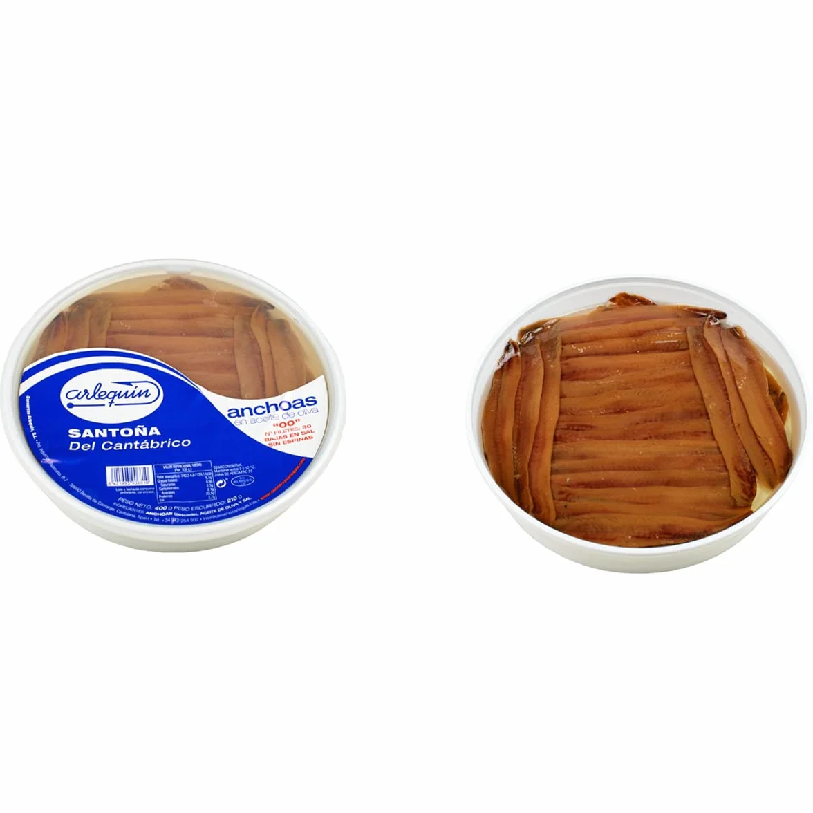 ARLEQUIN Anchoa del Cantábrico en Aceite de Oliva Tarrina 400 gr 30 Filetes