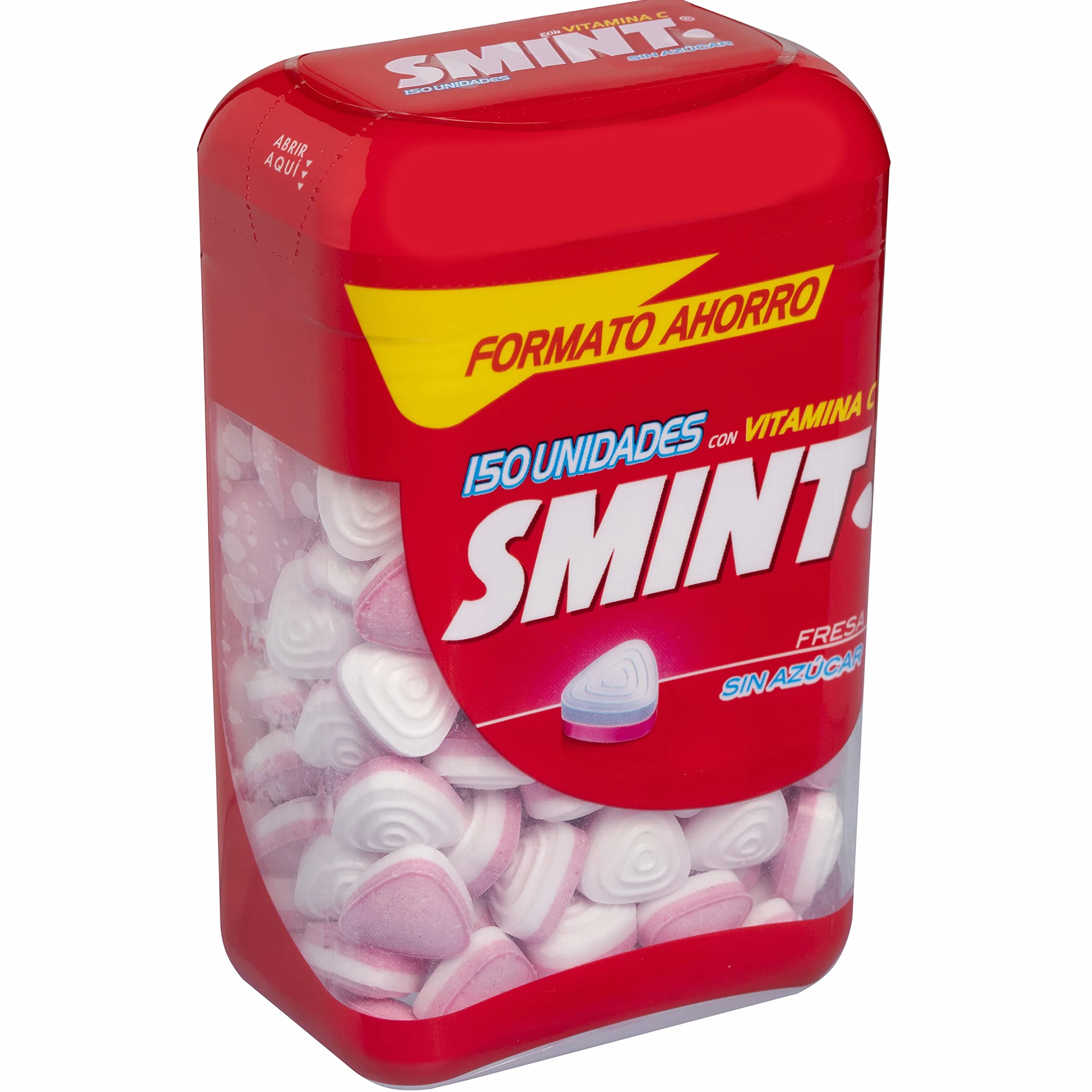 Smint Bote Ahorro Fresa, Caramelo Comprimido Sin Azúcar - 8 unidades de 150 comprimidos (Total 840 gr.)