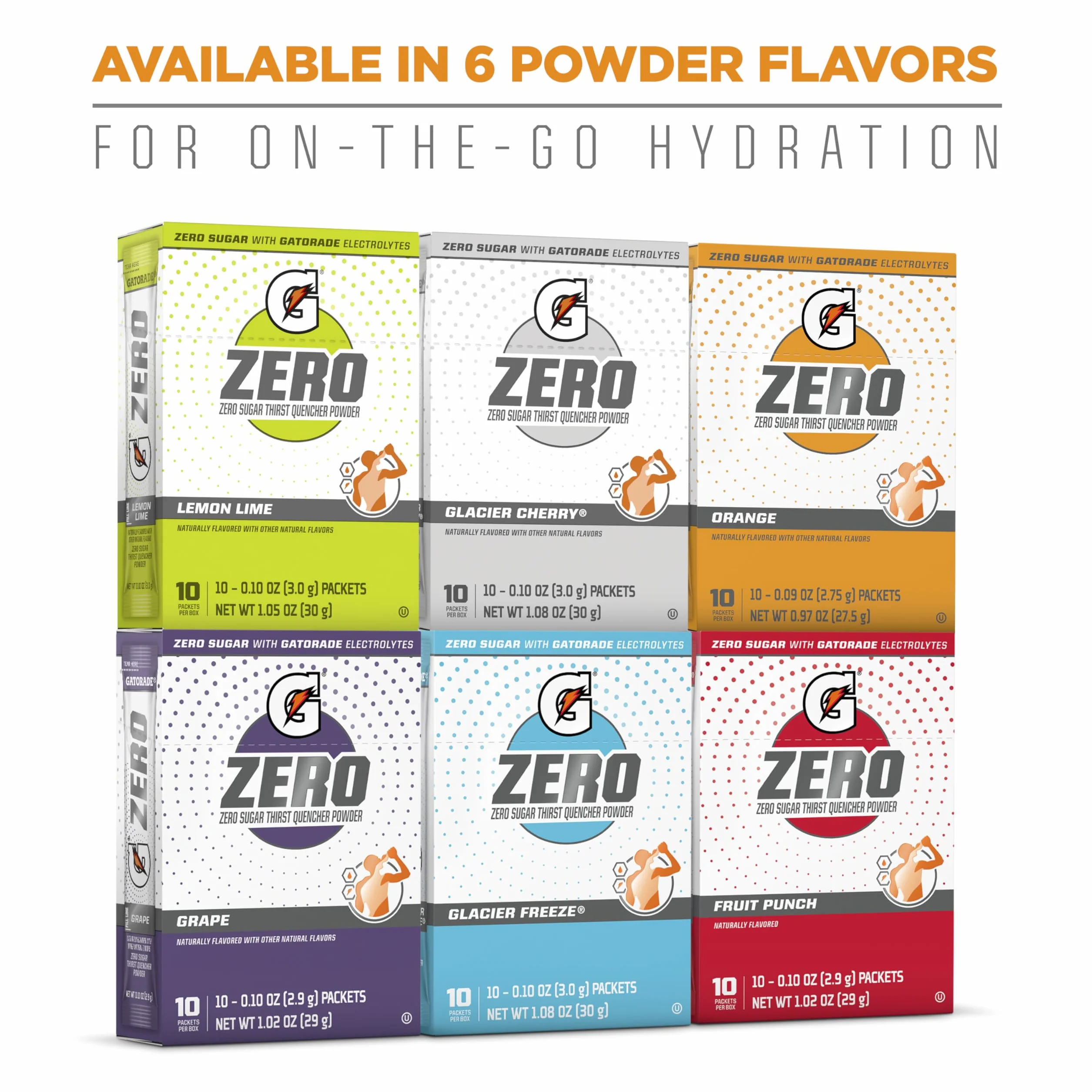 Gatorade G Zero Powder, Fruit Punch Variety Pack, 0.10oz Individual Packets (50 Pack)
