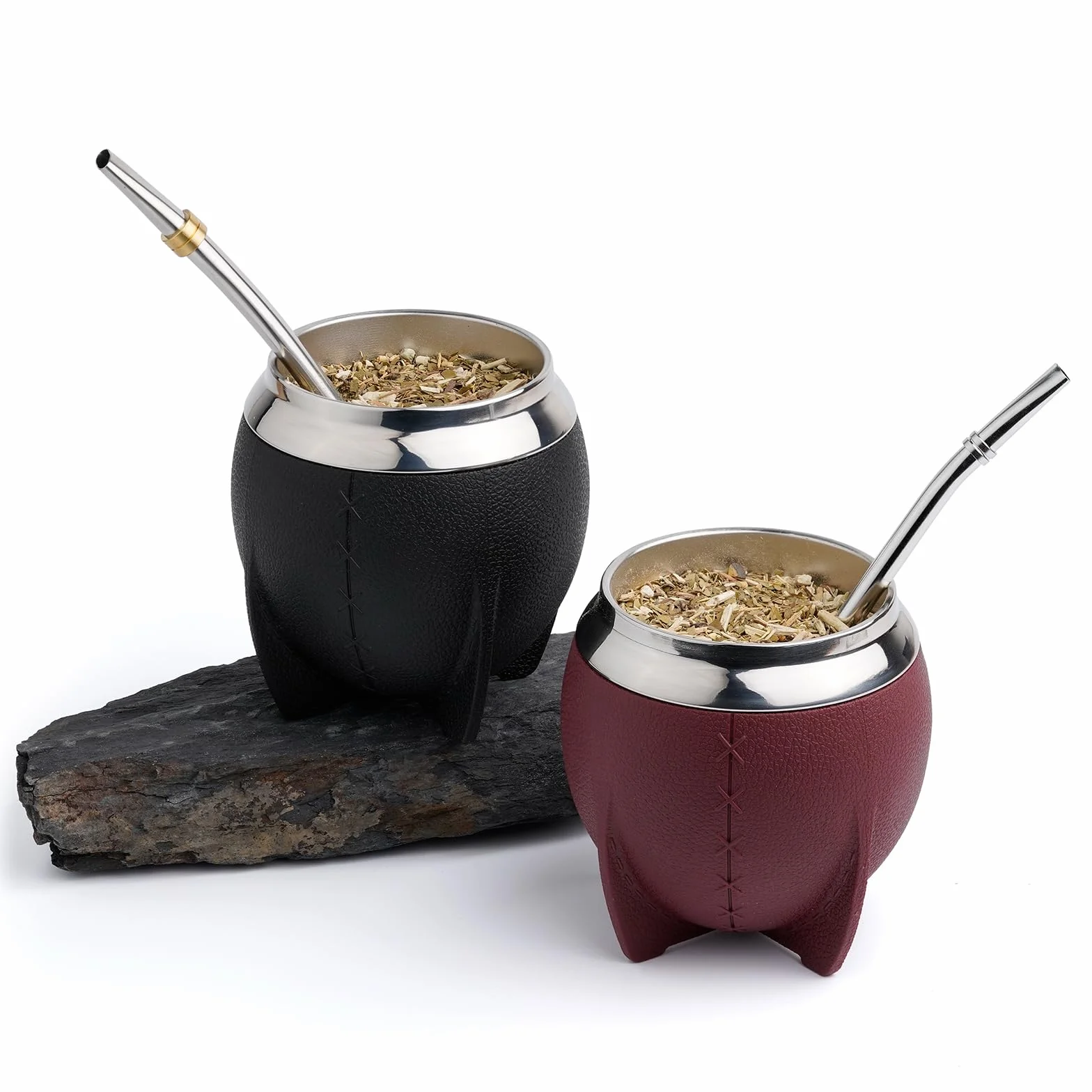 Mate Vaso Plástico Elegante y Duradero - Forma Torpe y Fácil de Limpiar - Vaso con Dos Bombillas y Cepillo para Limpiar 280ml
