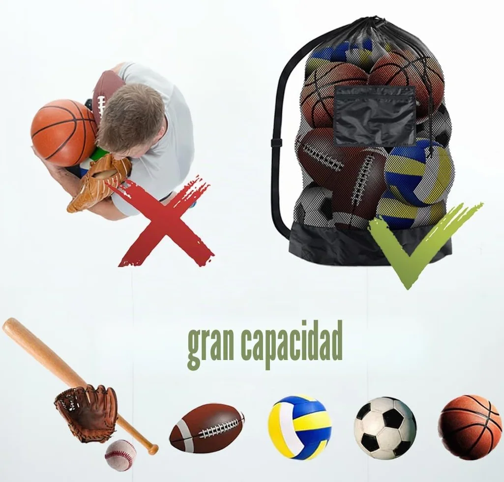 Bolsa de Malla para Pelotas con Cordón 10-15 Bolas Negro