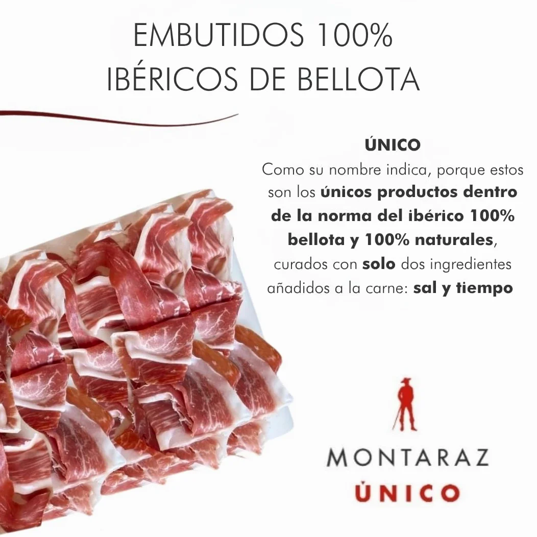 MONTARAZ® Caja Regalo Gourmet | 6 Loncheados Surtidos 100% Ibéricos de Bellota | Jamon Iberico, Lomo Iberico y Salchichon y Chorizo Ibéricos envasados al vacío (600gr) | 100% Natural | Lote Ibericos