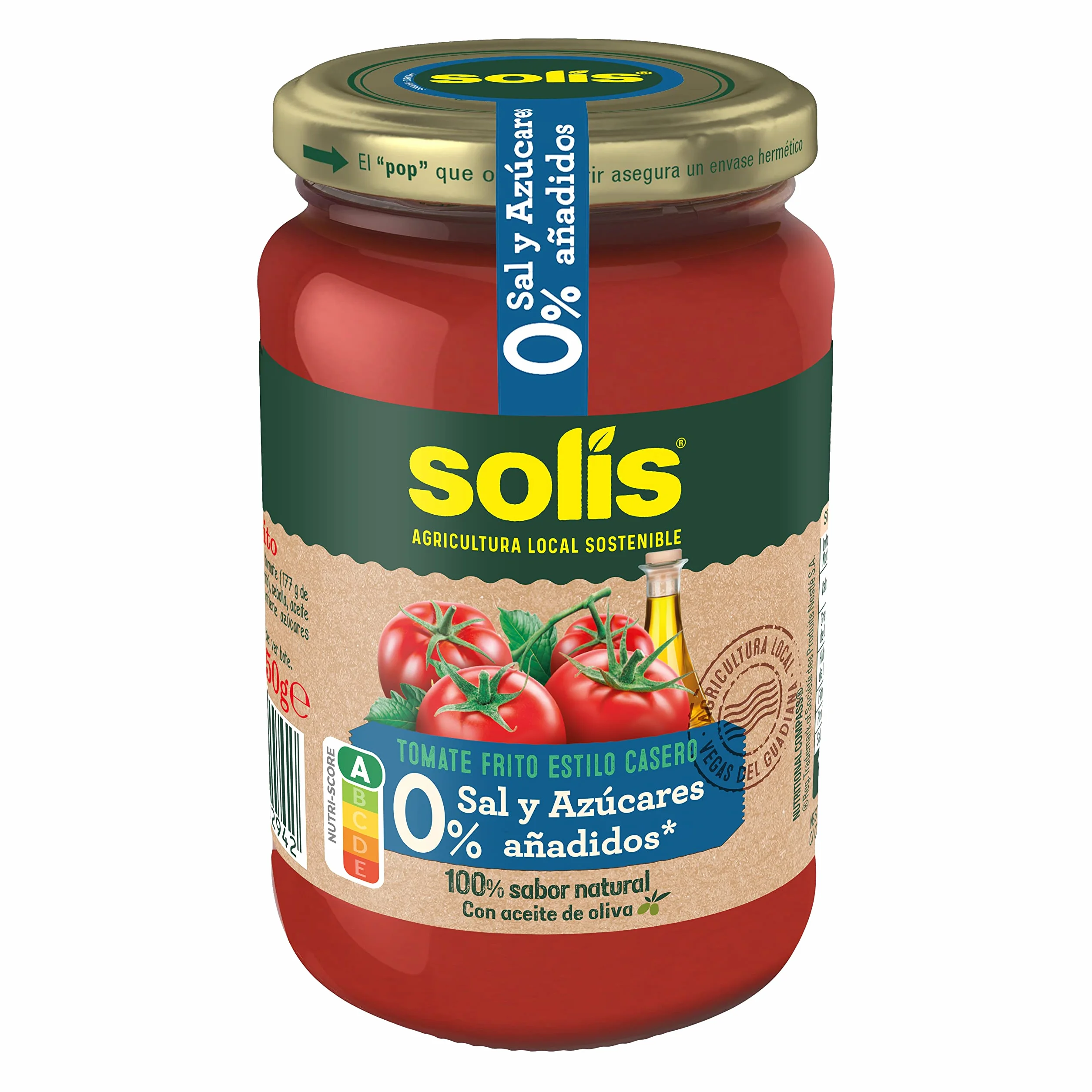 SOLIS Tomate Frito Estilo Casero 0% Sal y Azúcares Añadidos Frasco Cristal - Pack de 12 x 350 g - Tomate sin gluten