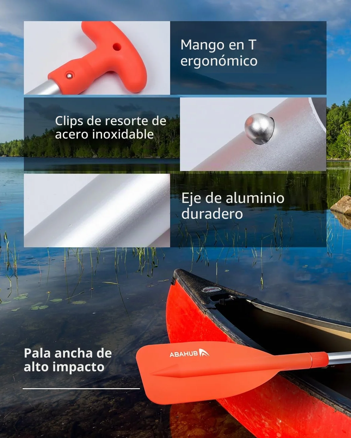 Abahub Remo Telescópico 53-106cm Emergencia Mango en T Timón Ligero Auxiliar Eje Aluminio para Kayak Inflable Azul Naranja Amarillo