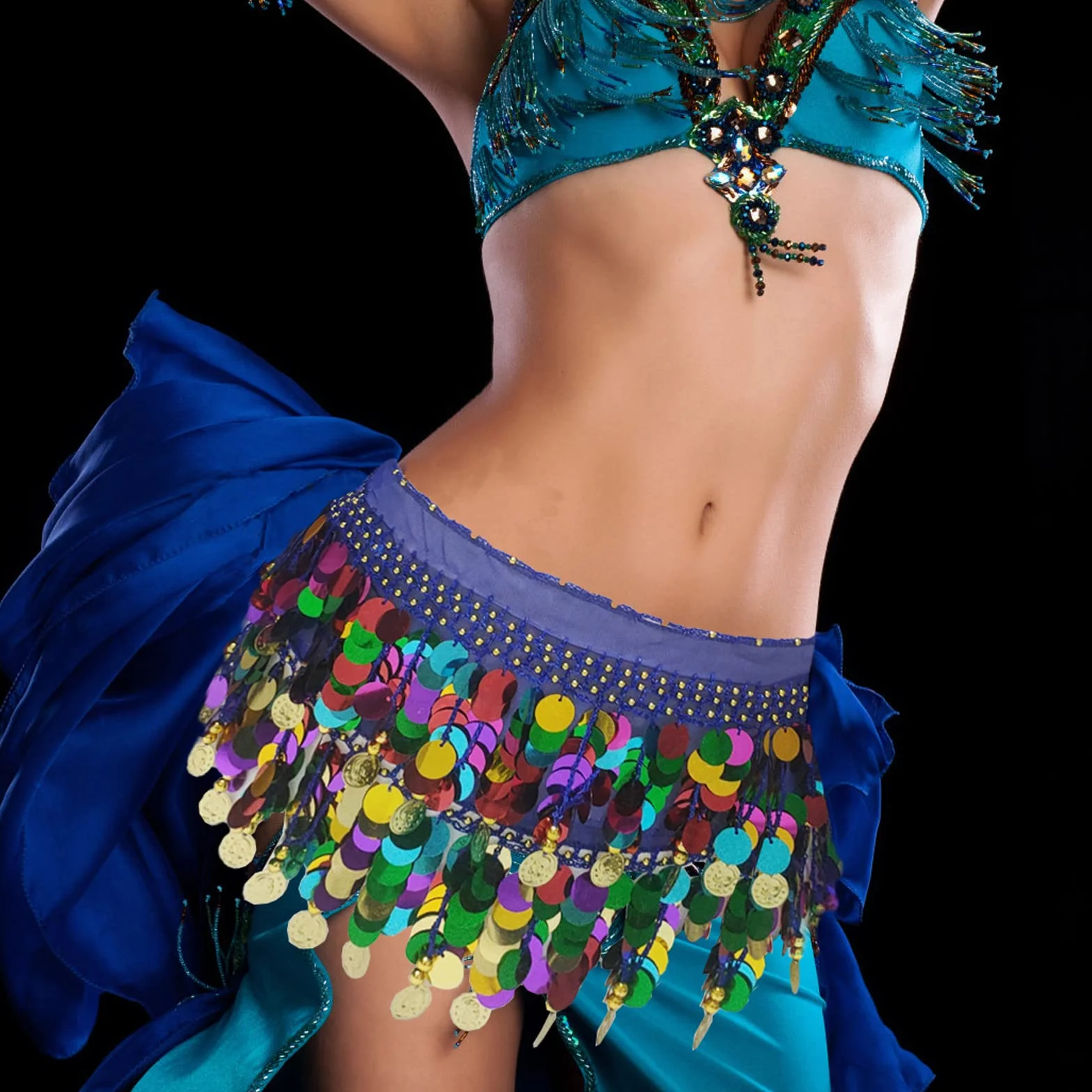 Cinturón y Pañuelo para Danza del Vientre, Azul Real
