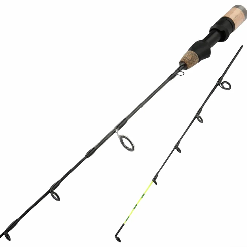 Caña de pescar telescópica de fibra de carbono 60 cm para pesca en hielo puntas dobles suaves duras