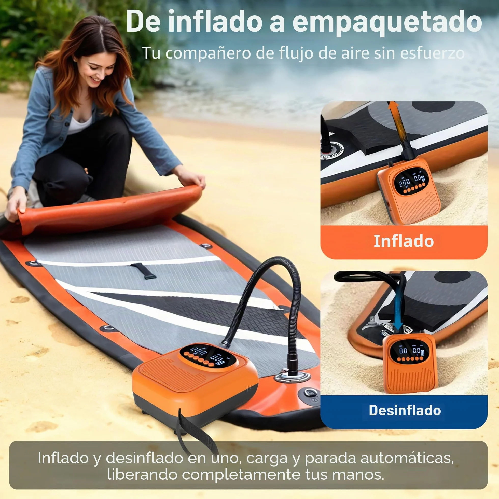 Bomba Eléctrica 20 PSI Recargable 12V con Parada Automática para Sup, Paddle, Kayak