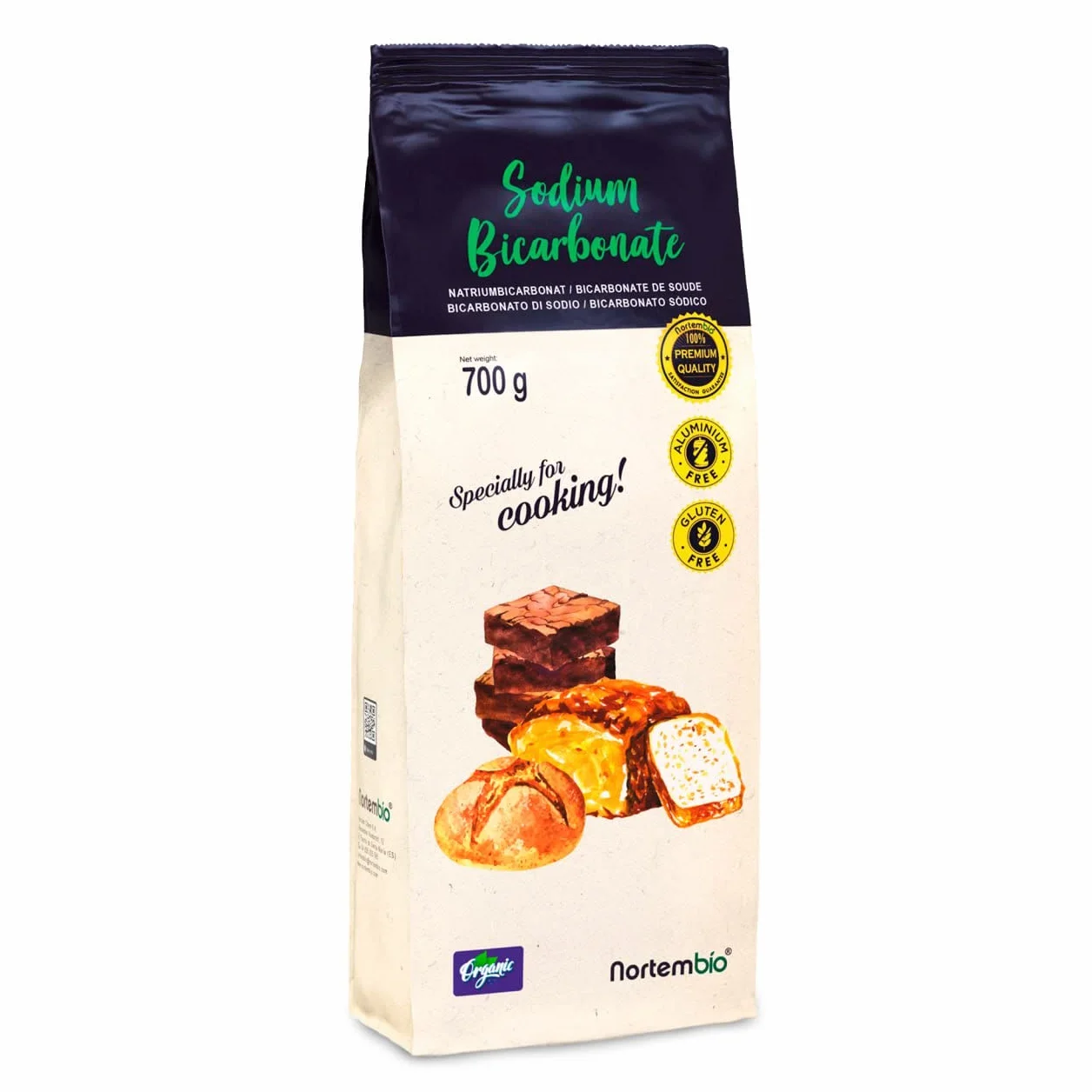 Nortembio Bicarbonato de Sodio E500(ii) 700 g Aditivo Alimentario para Cocina y Repostería, Calidad Gourmet, Alta Pureza 100% Natural + eBook GRATIS