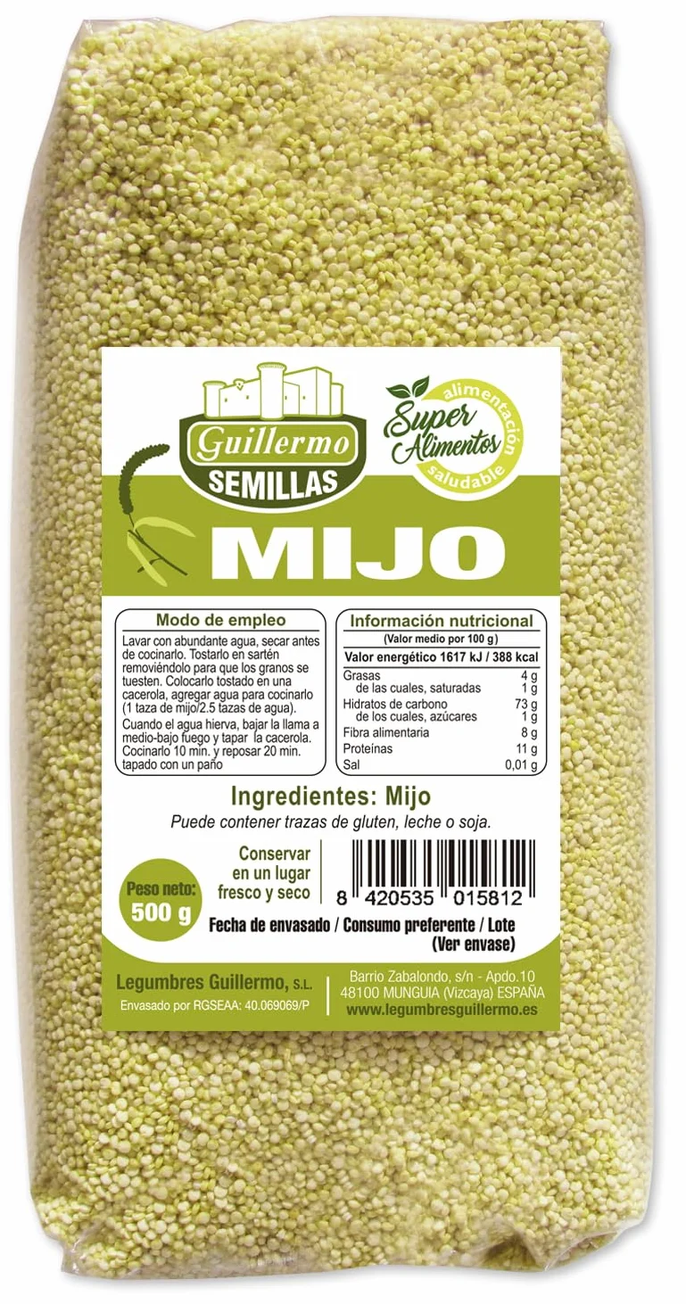 Guillermo | Mijo pelado - Paquete 500 g. | Superalimento | Recomendado en casos de debilidad física, fatiga o anemia | Sin gluten