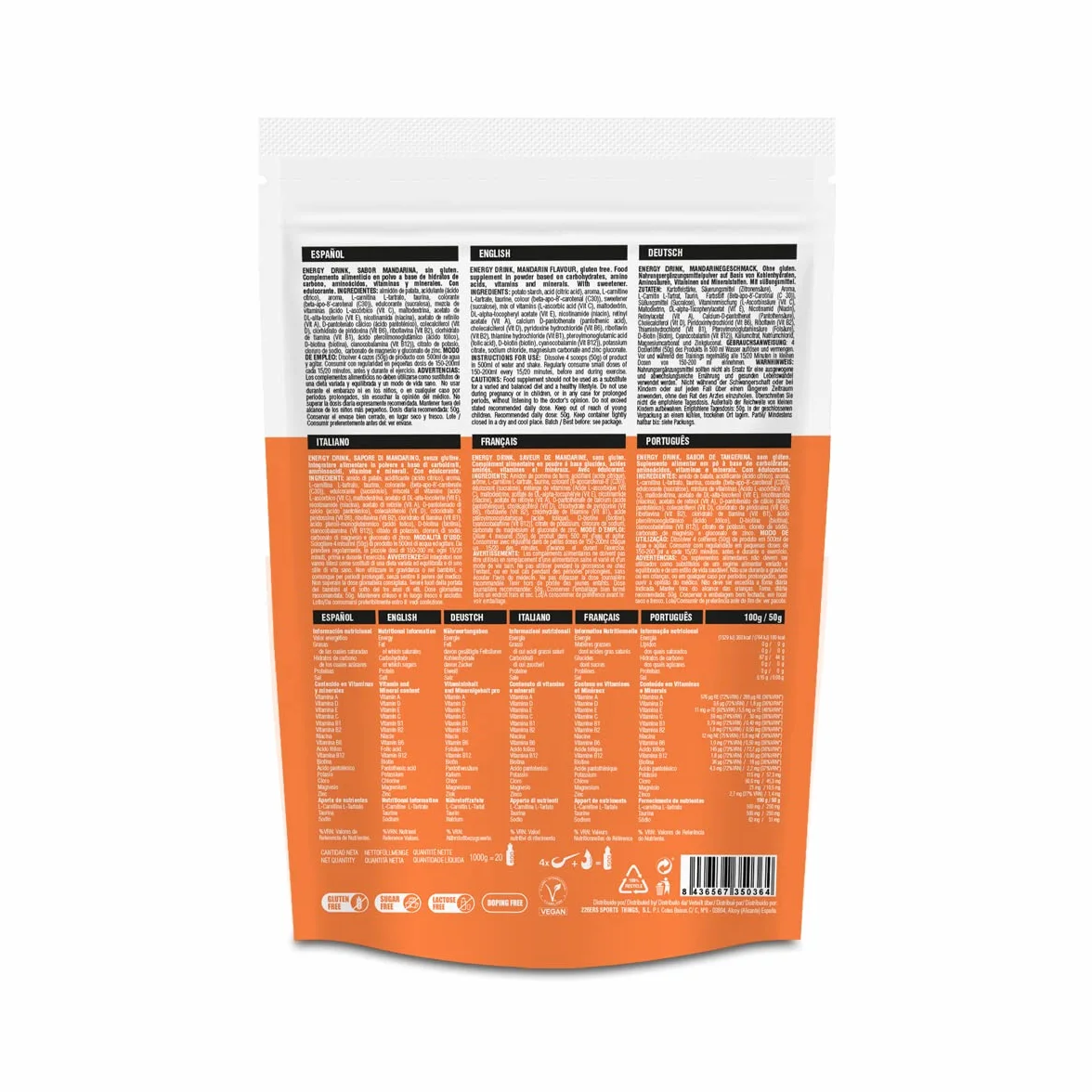 226ERS Energy Drink | Bebida Energética en Polvo con Amilopectina, Taurina y L-Carnitina, Sin Gluten y Sin Lactosa, Mandarina - 1 kg