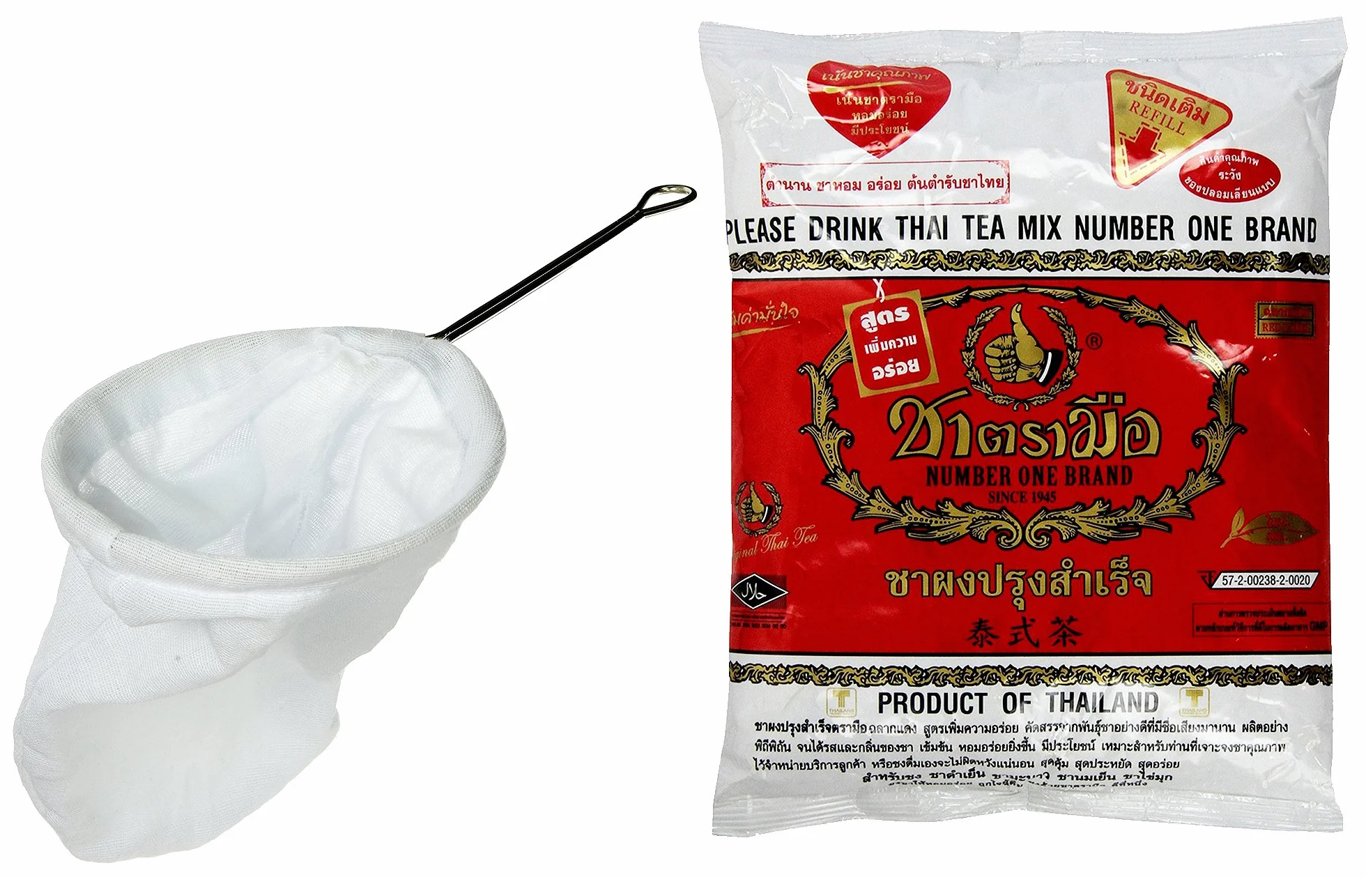 Filtro de té tailandés de acero inoxidable, estilo tradicional tailandés con el número uno, la mezcla original de té helado tailandés (Cha Tra Mue - 400 g)