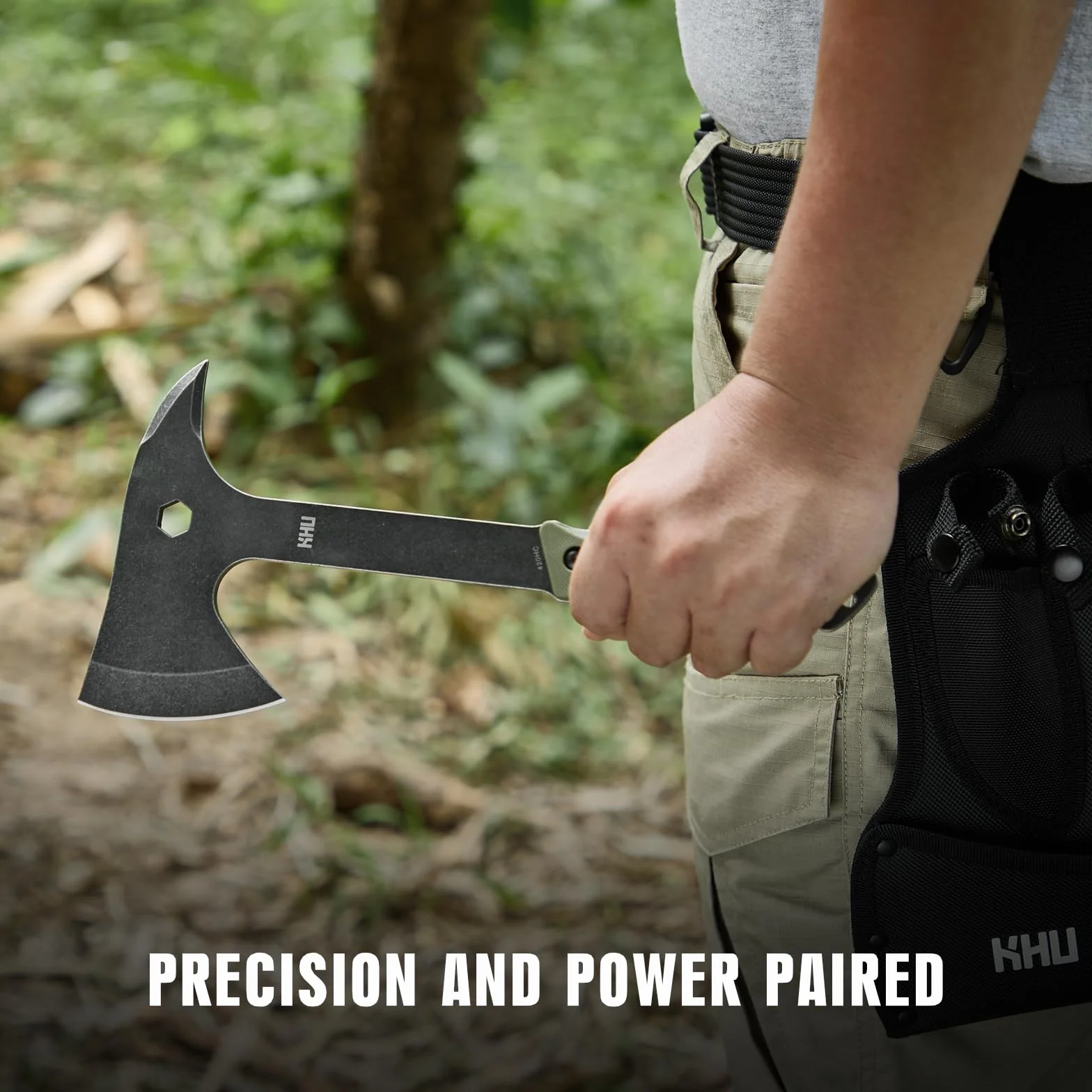 KHU 420HC Acero Cuchillo de Caza Hacha Supervivencia Hoja Fija con Funda Camping Bushcraft 07A