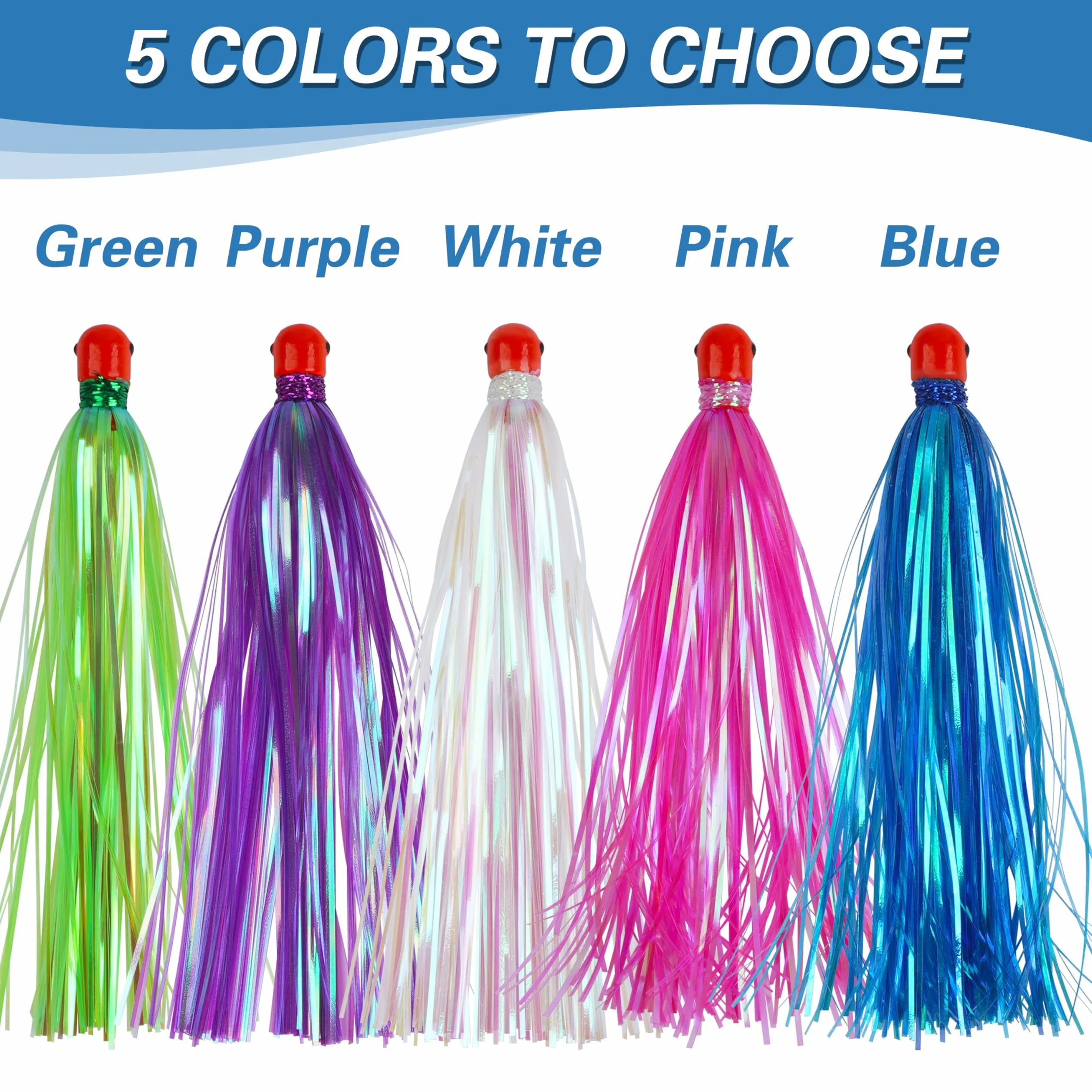 Señuelos de pesca Mylar cola de mylar con tiras faldas flash 9.9 g cabeza de plomo