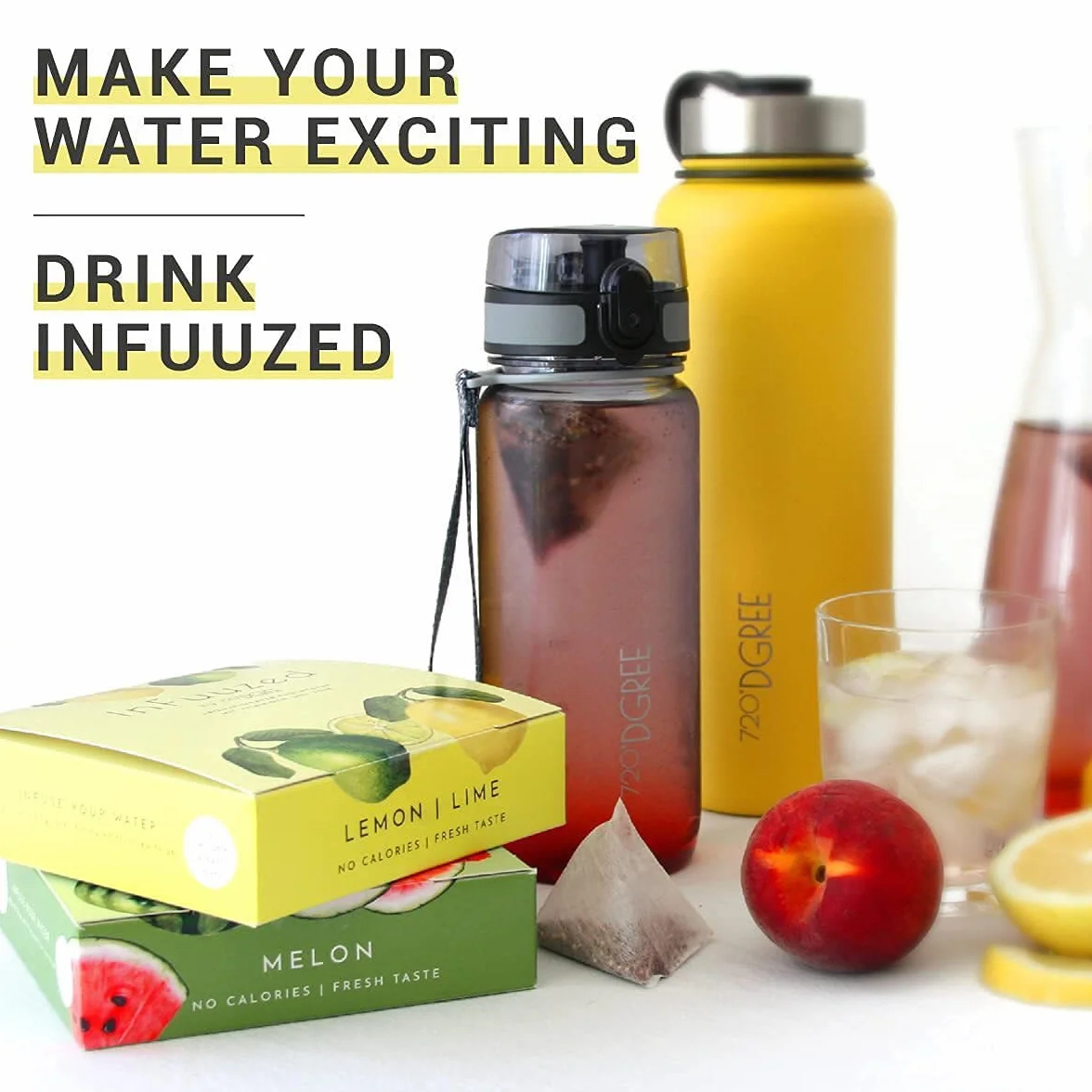 720°DGREE Sabor para Agua "InFuuzed" - Melón 1x 20 sobres - Bebida fría sin Azúcar, Calorías - Naturalmente deliciosa para botella - Alternativa a limonada, té helado, jarabe, pastillas efervescentes