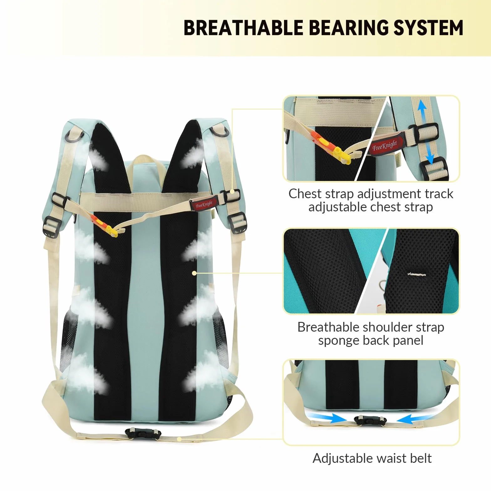 Bseash Mochila de senderismo impermeable 40L con cubierta de lluvia para viaje