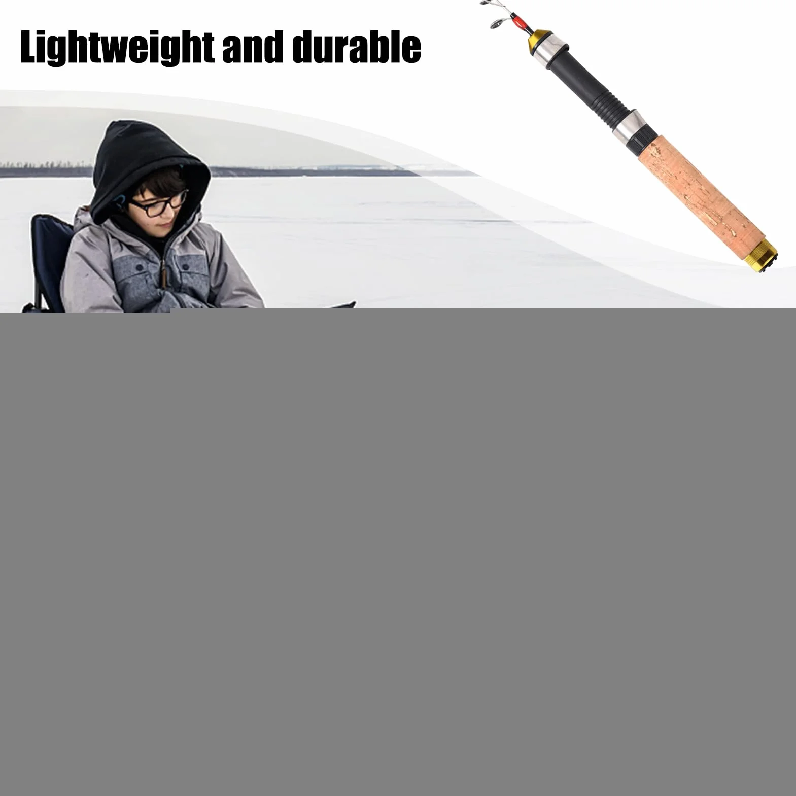 Caña Telescópica de Lanzado 60 cm para Pesca en Hielo, Agua Salada y Dulce