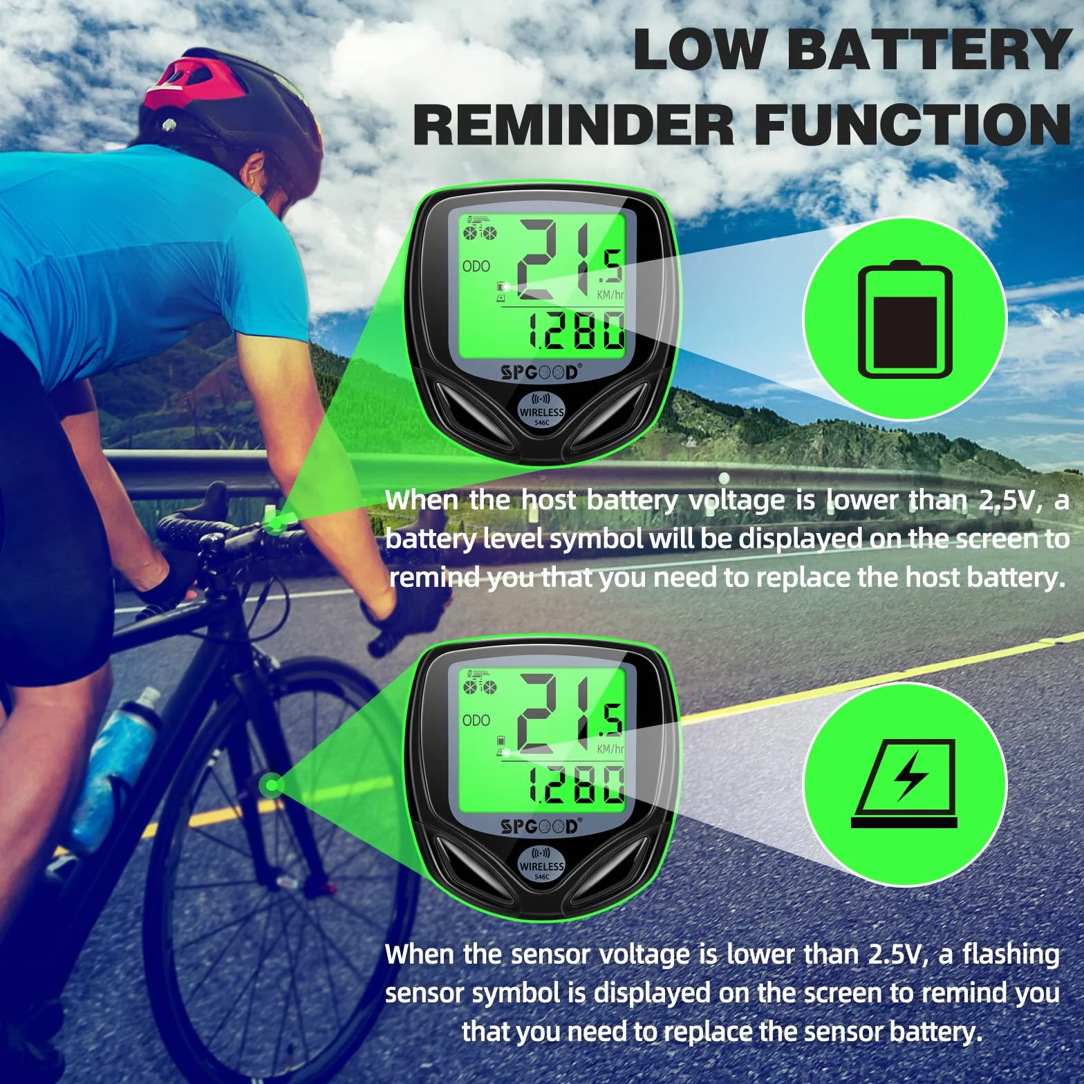 SPGOOD Cuentakilómetros Bicicleta IP54 Resistente Al Agua 19 Funciones Velocímetro con Pantalla Retroiluminada