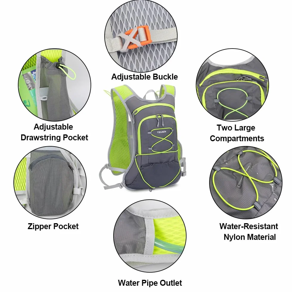 TEUEN Mochila de Hidratación 2L Bolsa de Agua 6L Trail Running Ligera Senderismo Ciclismo Unisex