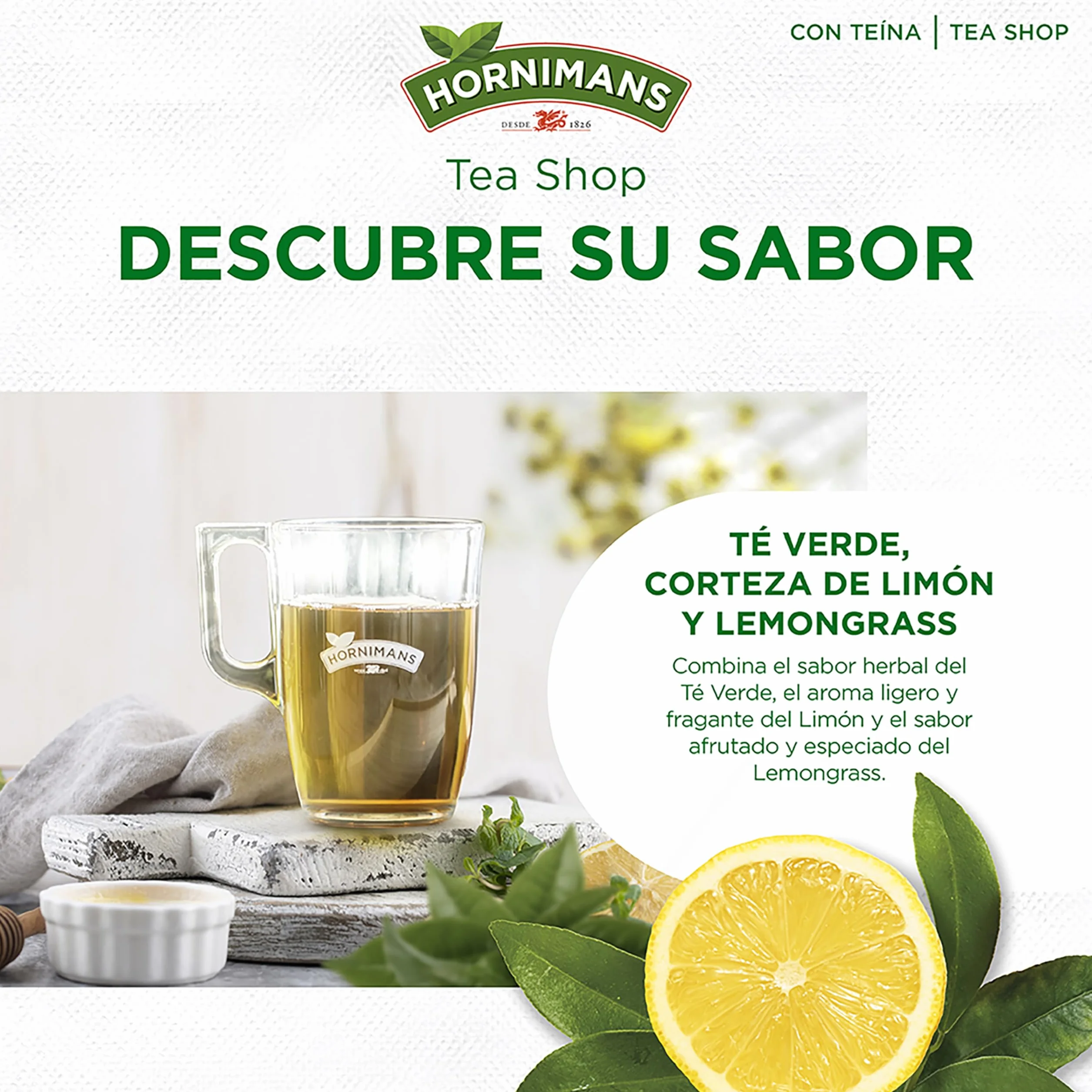 Hornimans Té Verde al Limón Ingredientes 100% Naturales | 20 bolsitas | Con Teína