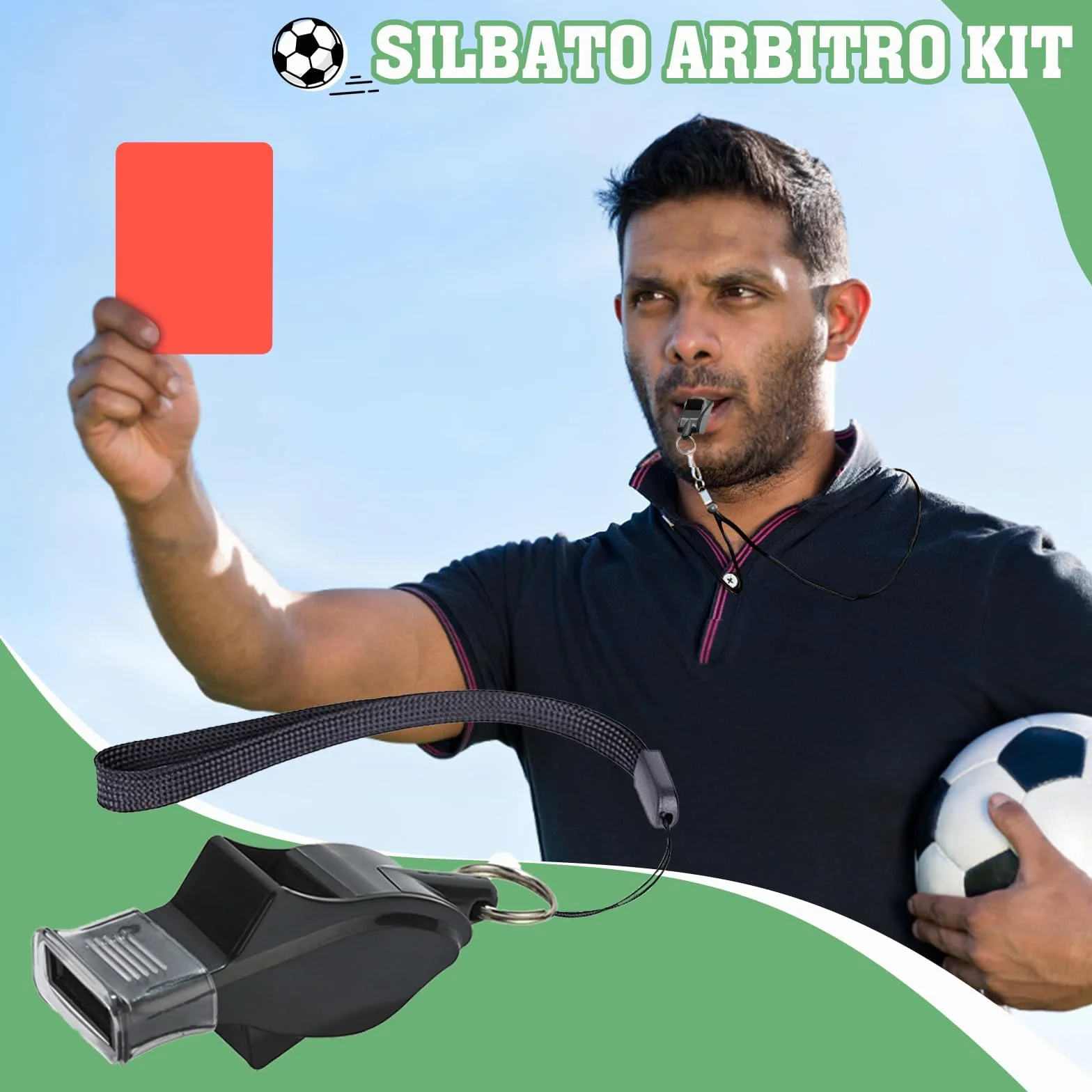 Kit de Tarjetas Árbitro Fútbol Rojas y Amarillas con Silbato Profesional, Papel, Lápiz, Brazalete de Capitán
