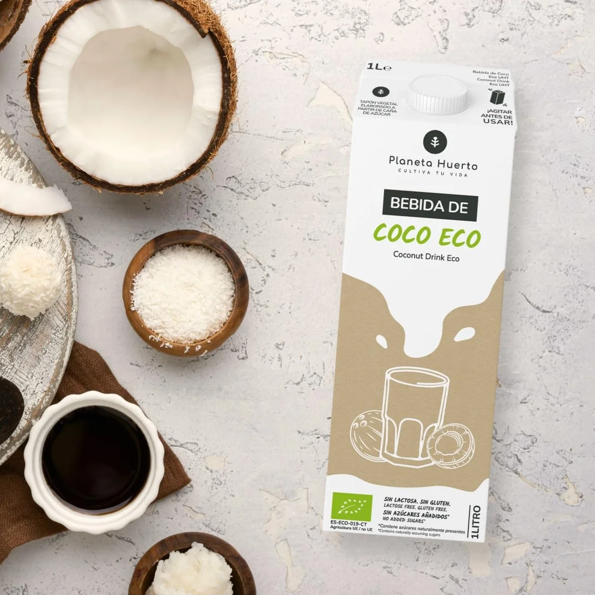 Pack 12× Bebida de Coco ECO 1 L – Bebida Vegetal sin Lactosa, sin Azúcares Añadidos, Ecológica