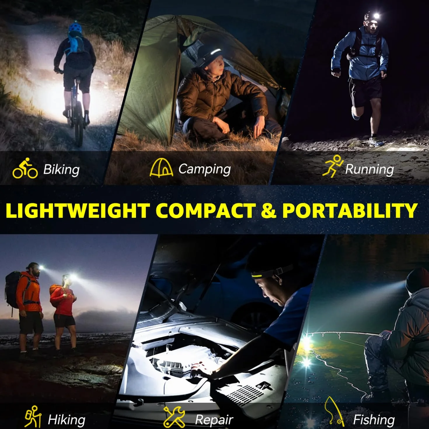 Aigostar Linterna Frontal LED Recargable 4 Piezas Sensor Movimiento 6 Modos Luz 230° Ángulo Ancho USB C Ligera Camping