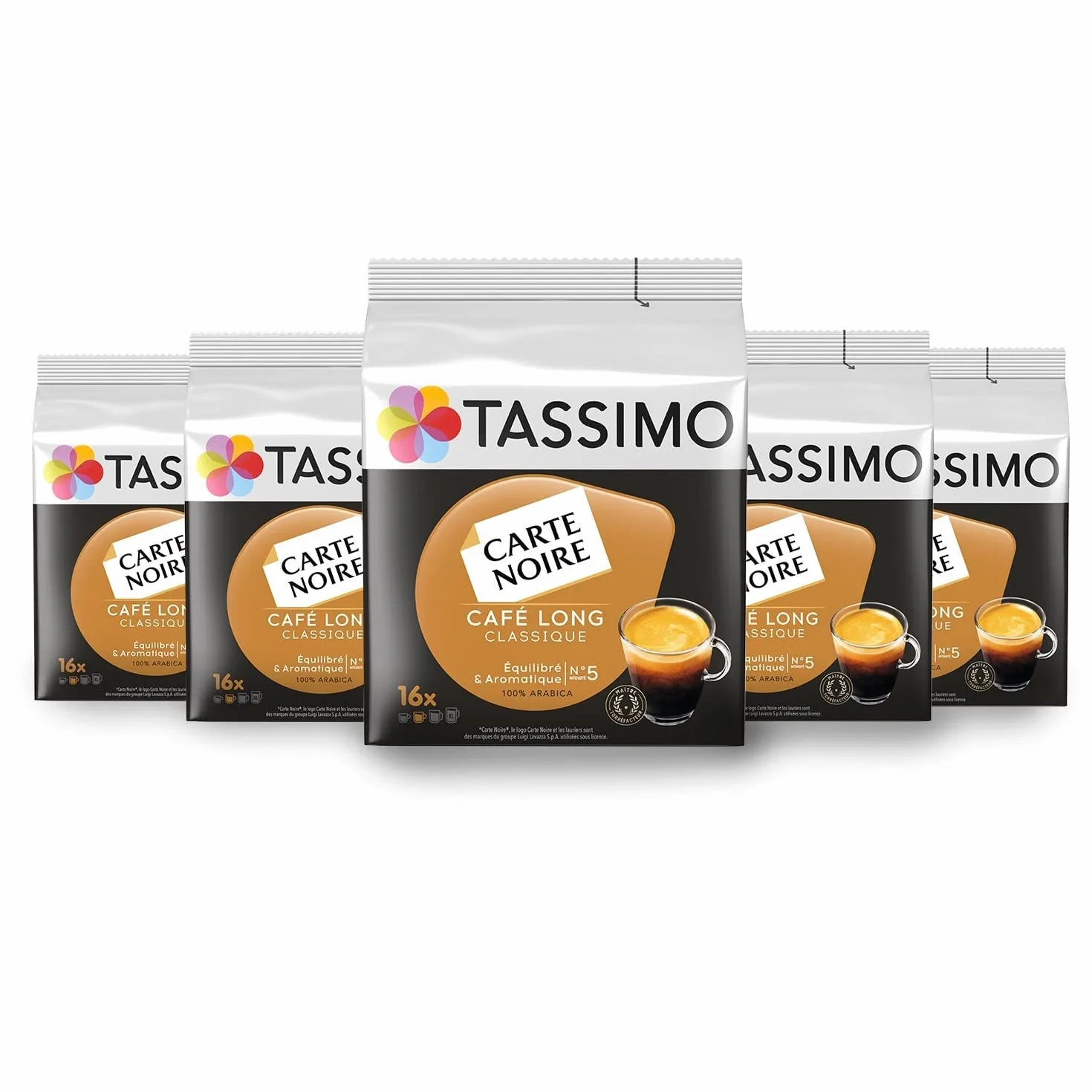 Tassimo Café Dosettes – 80 tarjetas negras largas clásicas (lote de 5 x 16 bebidas)