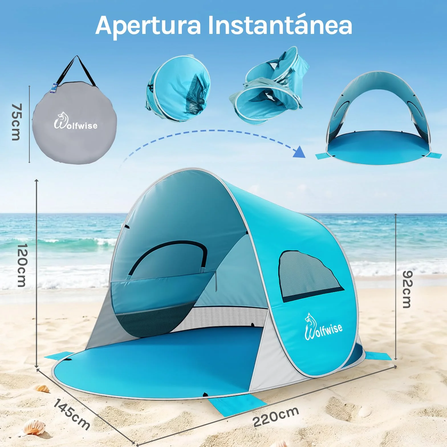 Wolfwise Tienda de Playa UPF 50+ Plegable para 2-7 Personas con Sombrilla Deportiva