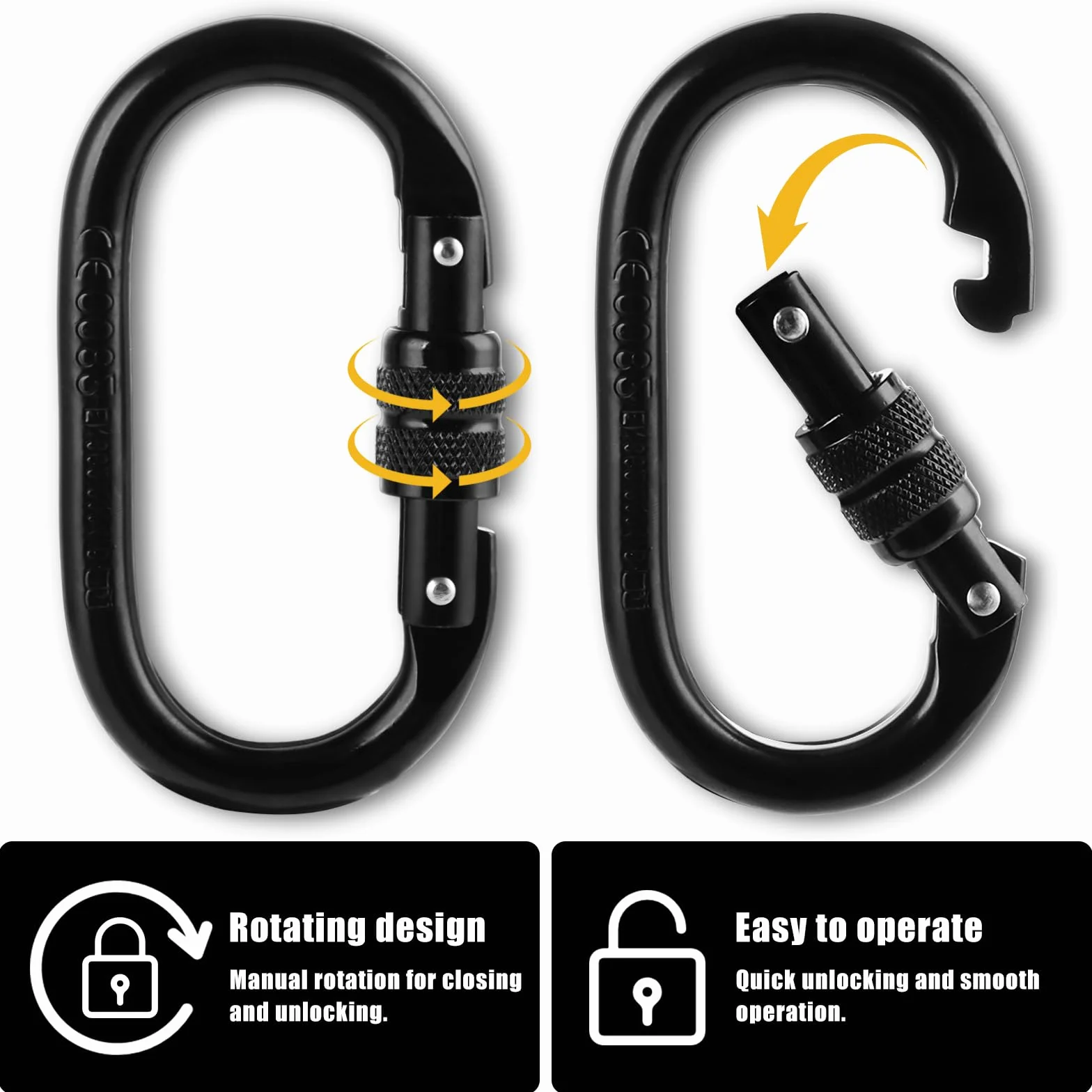 Mosquetones Grandes 25KN 11cm Acero Aleado Negro 4 Piezas