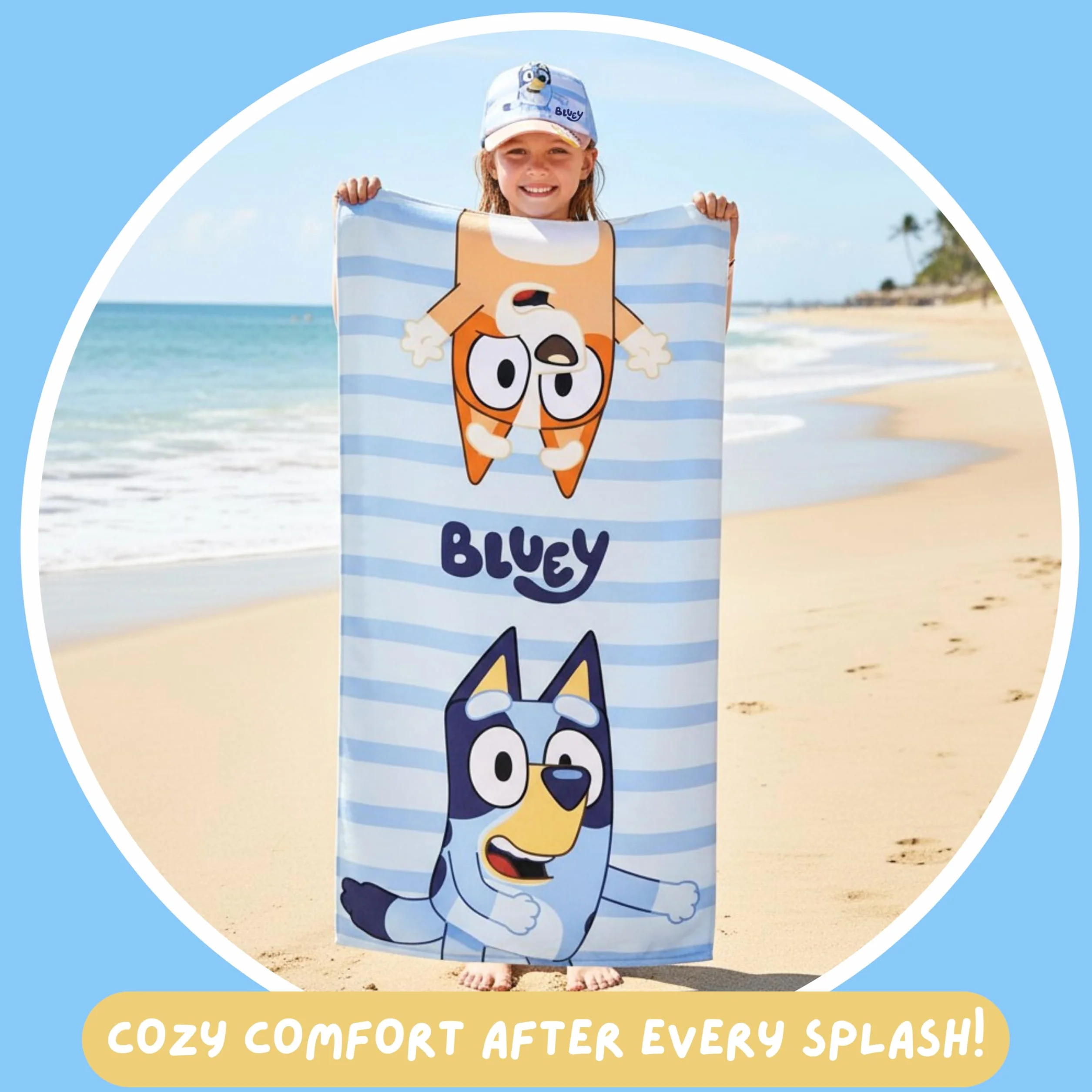 Bluey Gorra de Beisbol Toalla y Mochila Saco Cuerdas Cordón Set 3 Piezas Infantil
