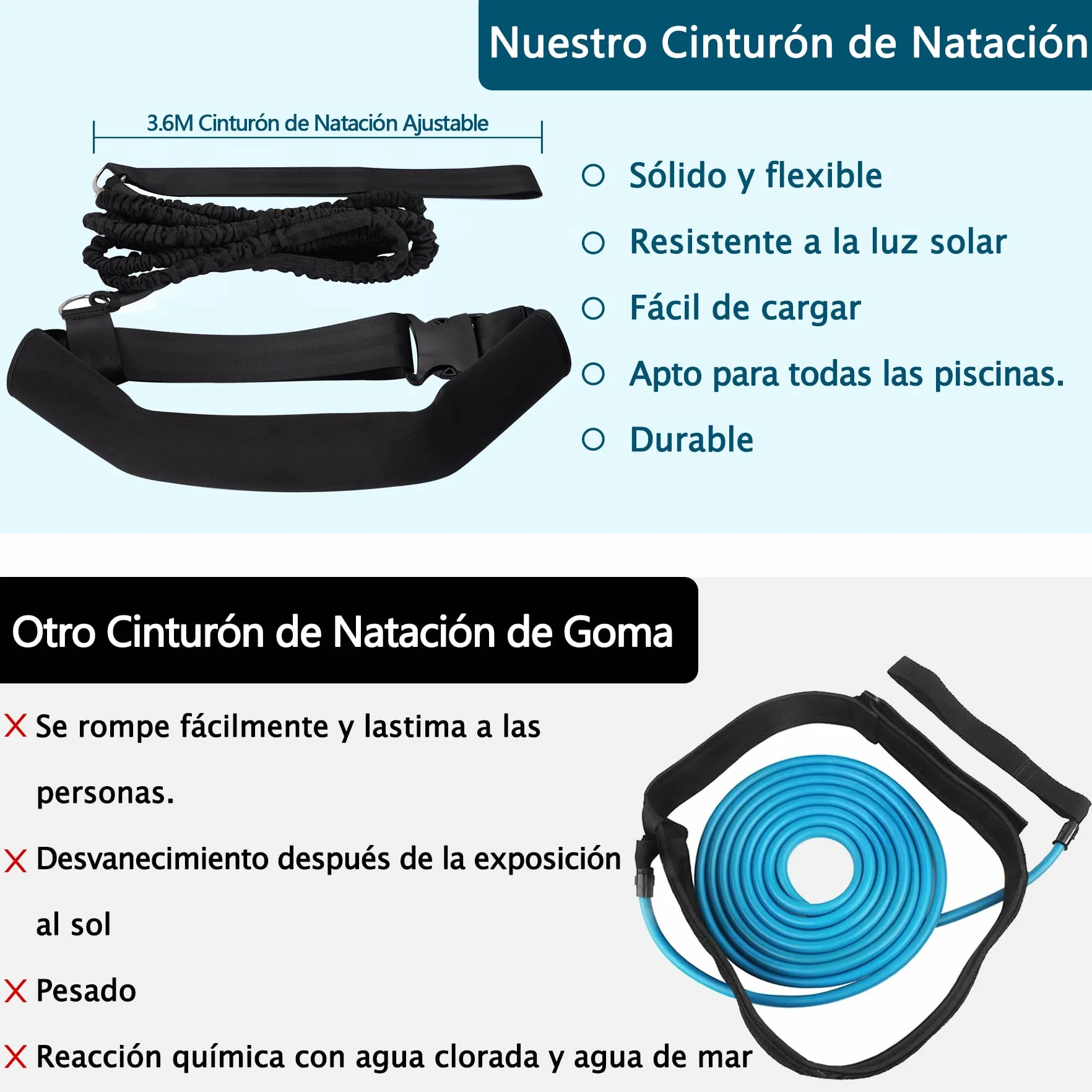 Boosteady Cinturón de Natación 3,6 M Ajustable para Piscina Entrenamiento Niños Adultos