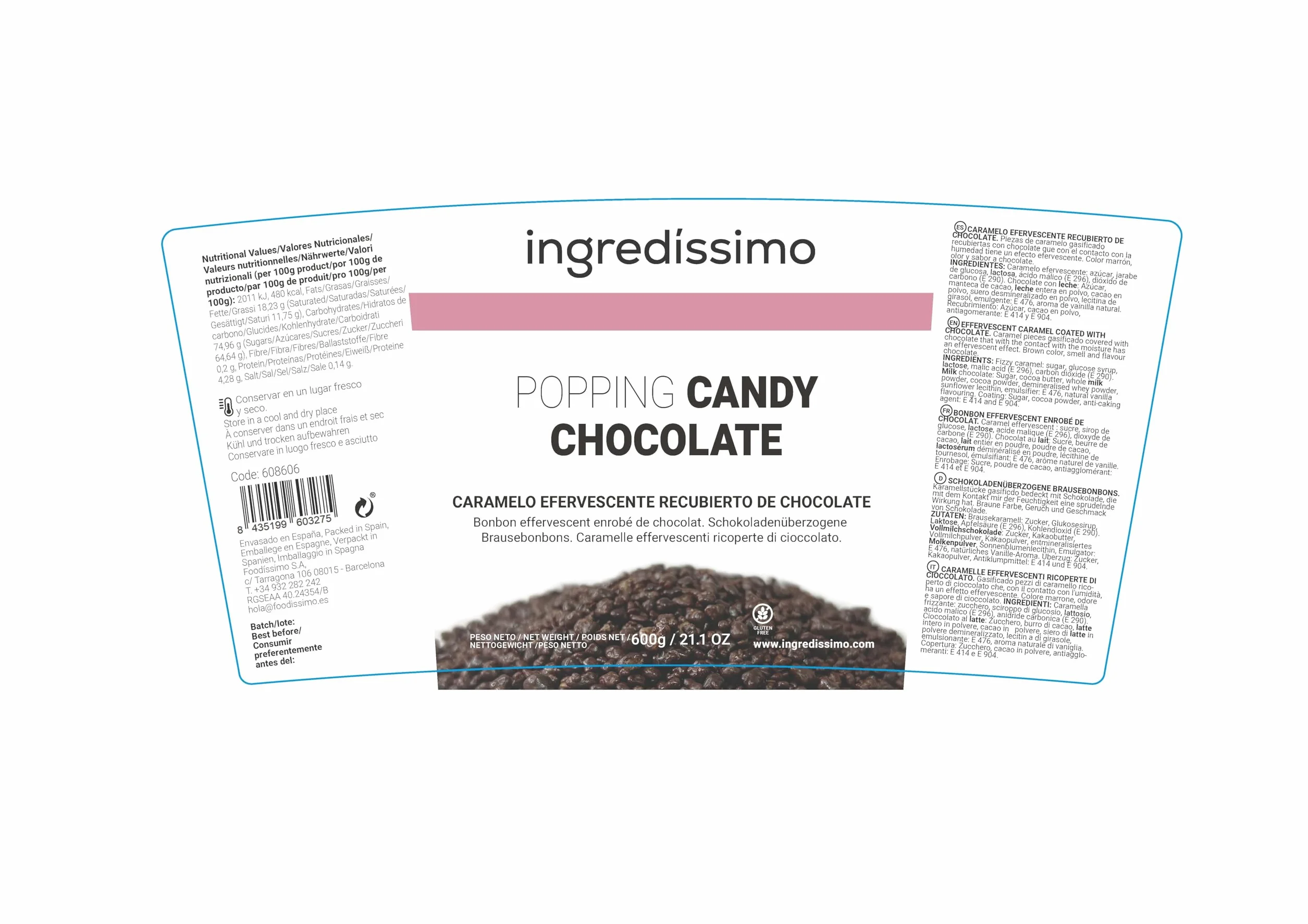 Ingredíssimo Popping Candy Chocolate 600g Caramelo Efervescente Recubierto de Cacao Topping Gourmet