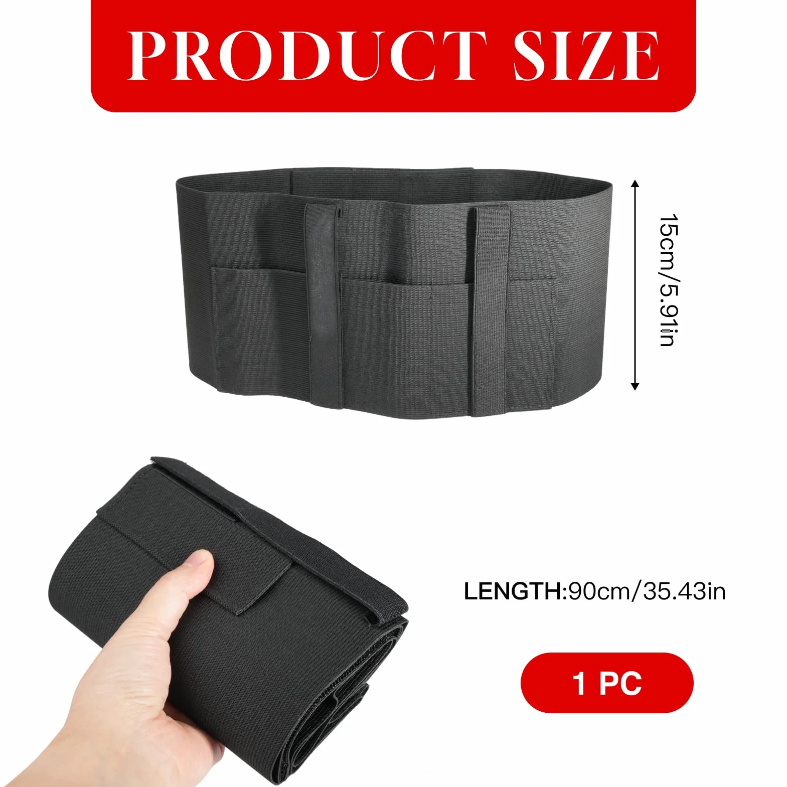 Funda Pistola de Banda para el Vientre, Neopreno Elástico 15cm Ancho, Ajustable hasta 115cm, Transpirable, Alta Retención, Negro