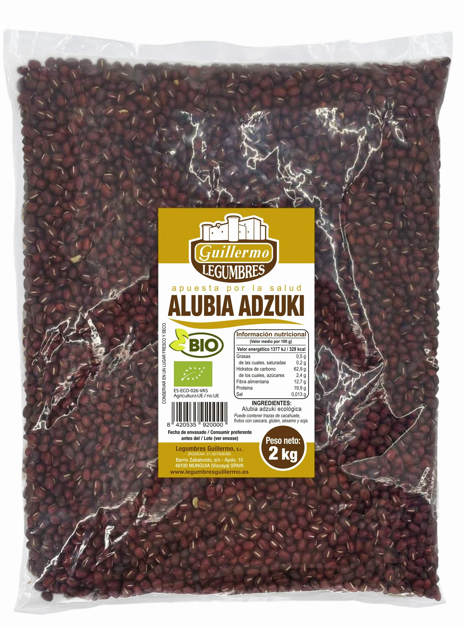 Guillermo | Alubia Adzuki BIO - Bolsa 2kg. | 100% ecológica | Controla el colesterol | Para recetas saladas o dulces