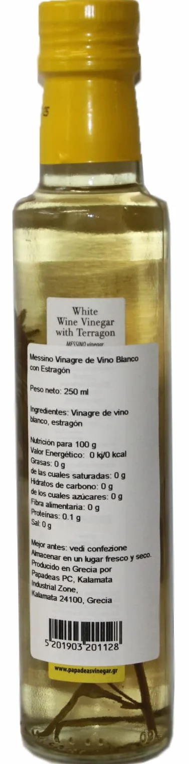 Messino Vinagre Blanco con Estragón | Pack 2 x 250 ml (Total 500 ml) | Vinagre de Vino Blanco Aromatizado con Hierbas Griegas | Sin Azúcares Añadidos, Vegano