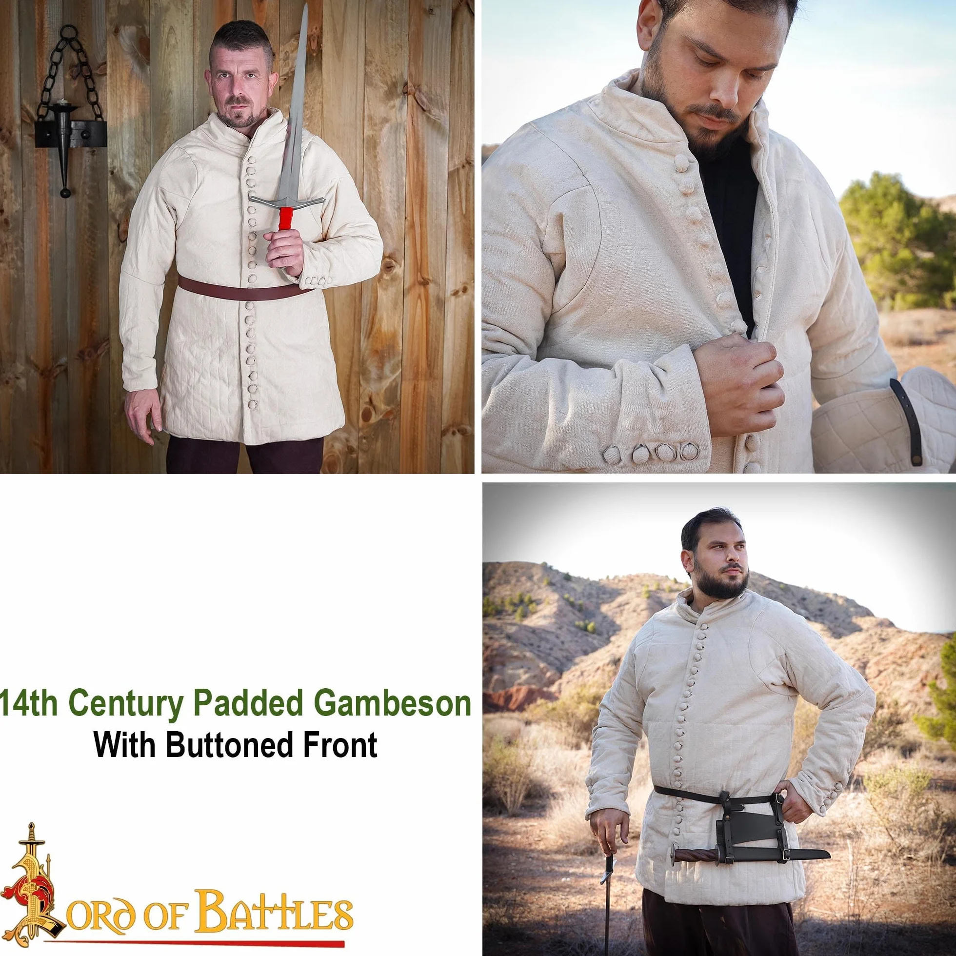 Medieval Gambeson Real Armor Abrigo acolchado grueso lona algodón tres capas