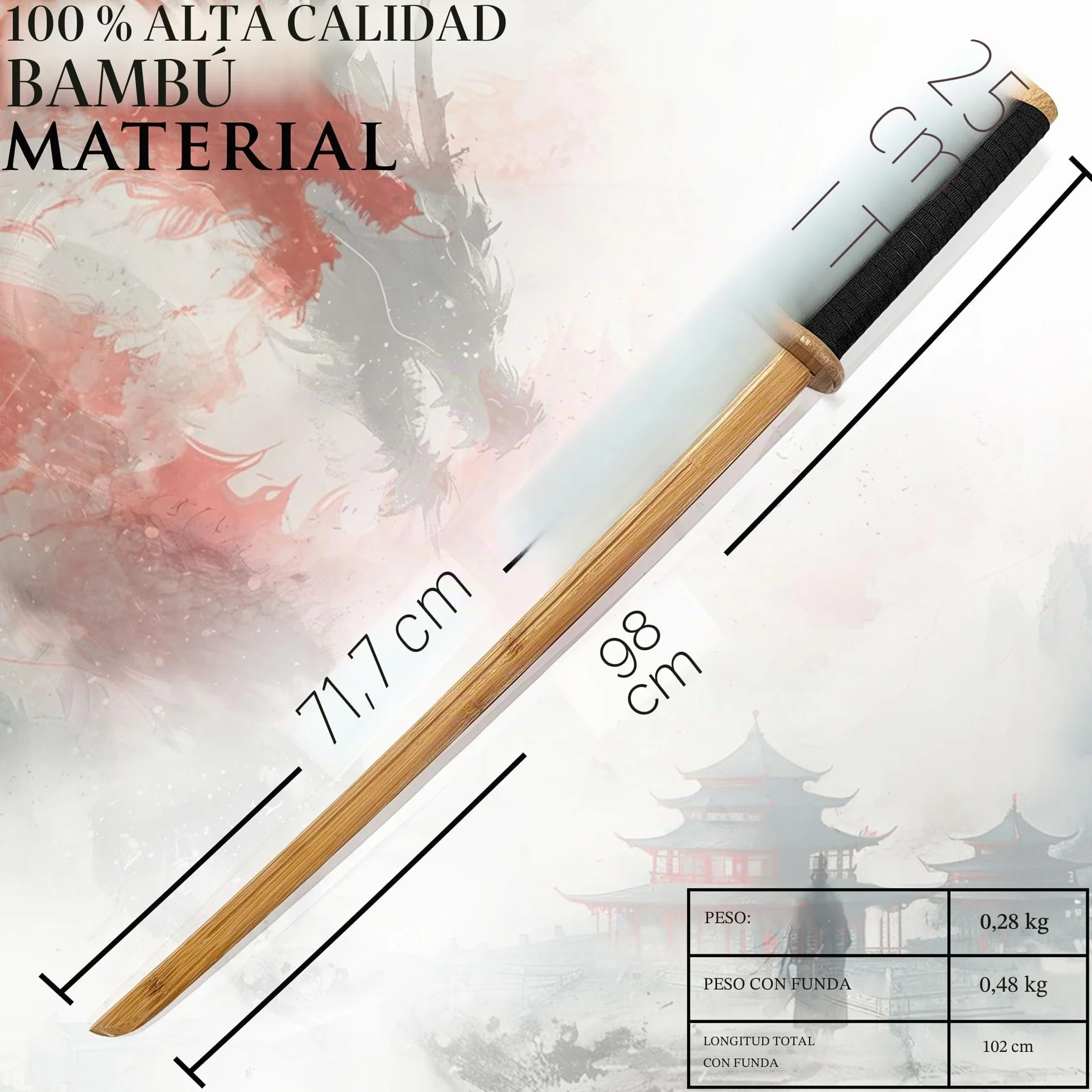Bokken de madera Shinai Katana Wakizashi Tanto Kendo espada entrenamiento samurái