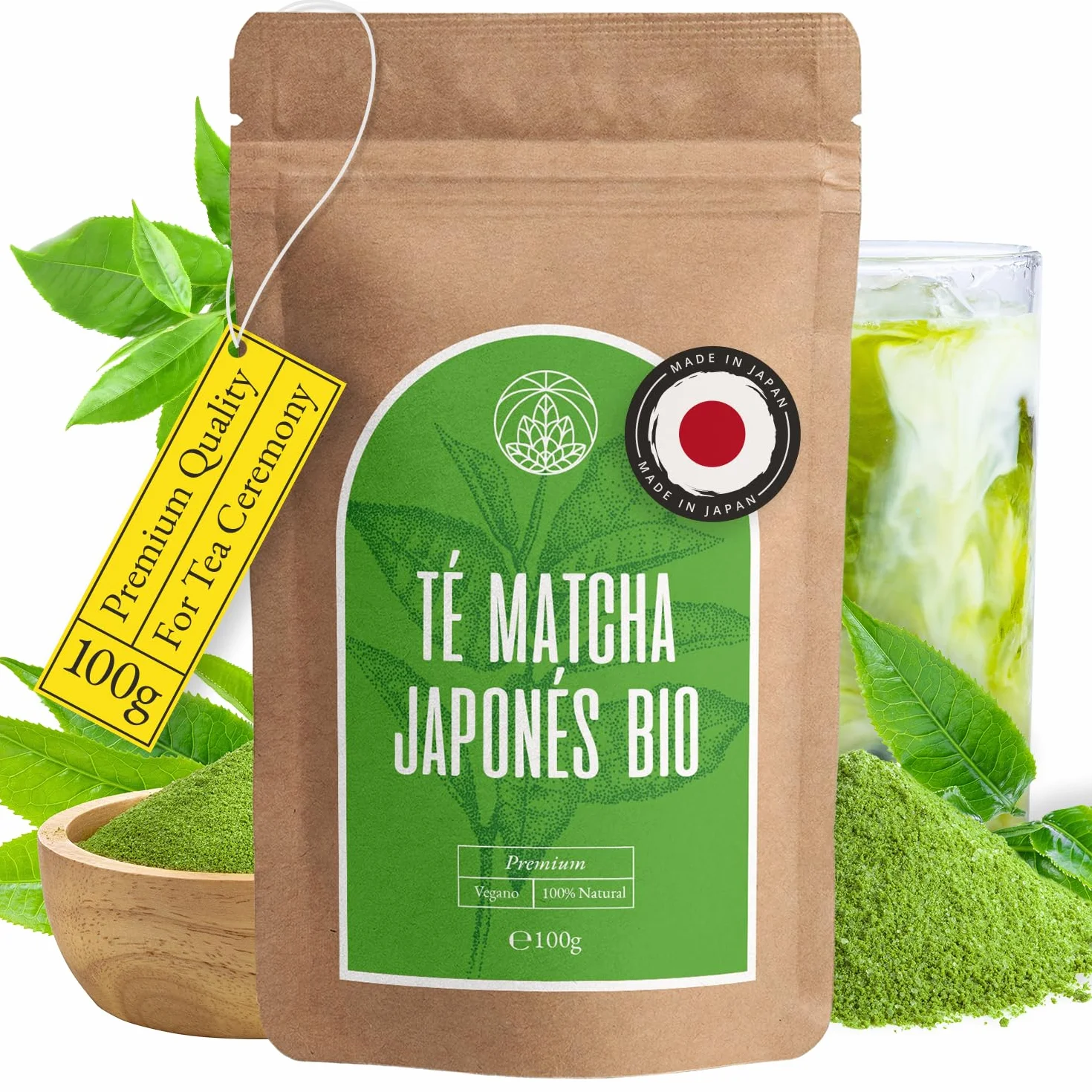Organic Matcha Tea Powder from Japan Monte Nativo (100g) - Organic Macha Tea - Herbal Infusions - Green Tea - Carefully Cut and Dried - 100% Pure and Natural