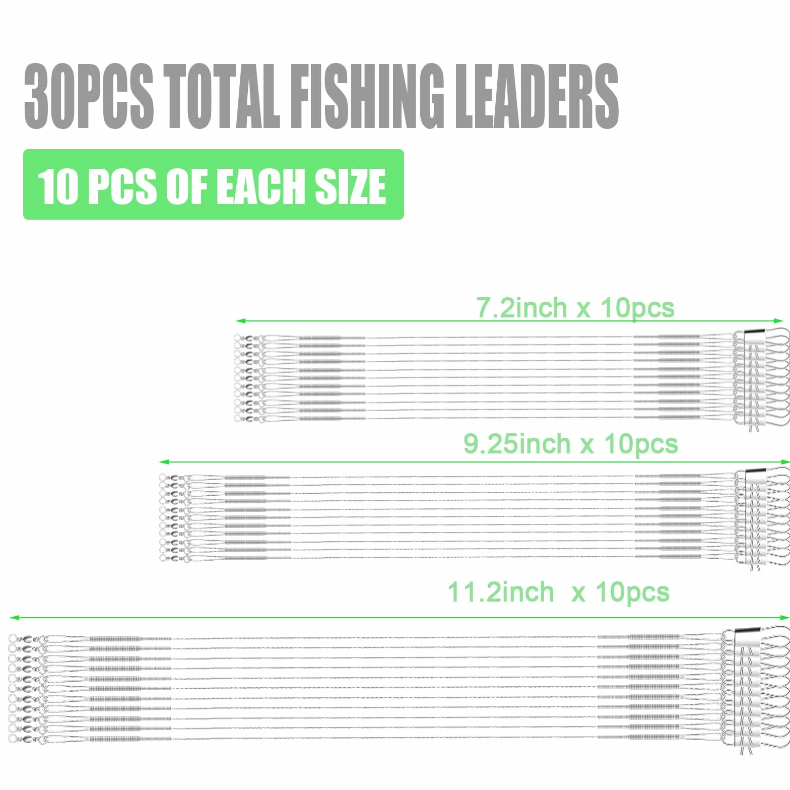 SAVITA 30 Piezas Hilo de Pesca Aparejos Líder Anzuelos Montados Cable Alambre Acero Inoxidable Giratorios Broches 3 Tamaños