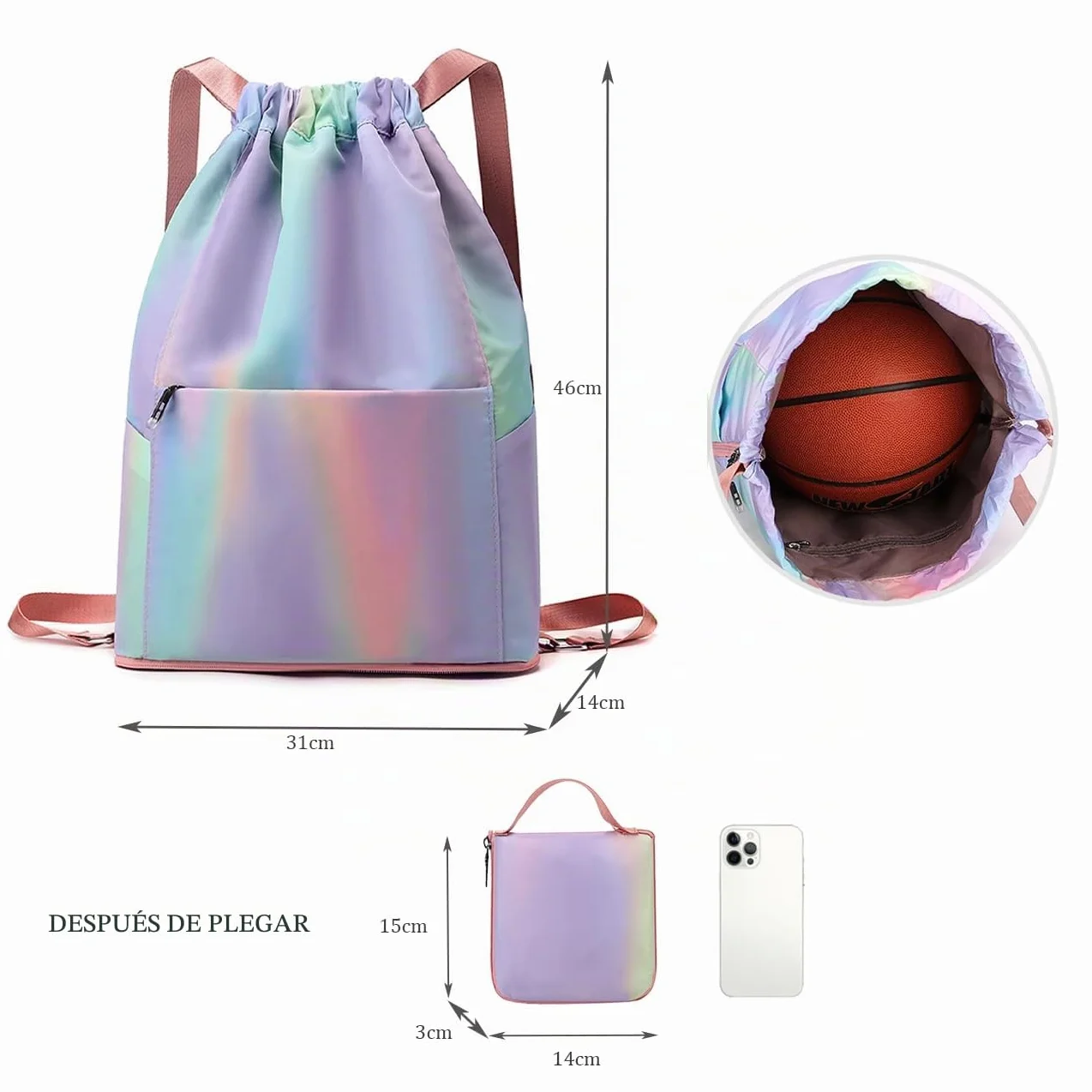 Mochila de Cuerdas Impermeable Gran Capacidad para Deporte, Gimnasio, Natación y Viajes