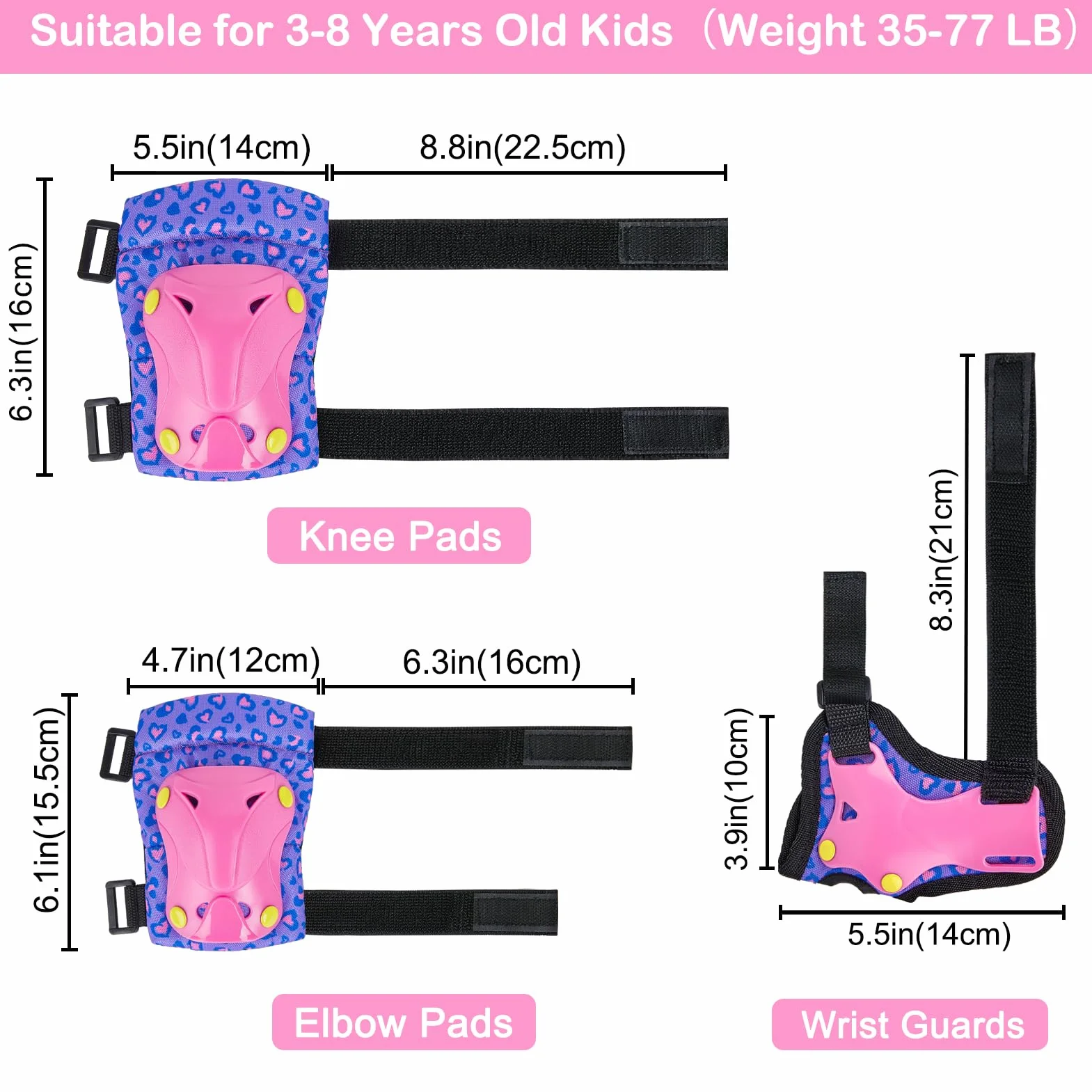 Unicorn Castle Rodilleras y Coderas de Unicornio para niños y niñas Juego de Equipo de protección Ajustable 6 en 1 con Bolsa de cordón 3-8 años
