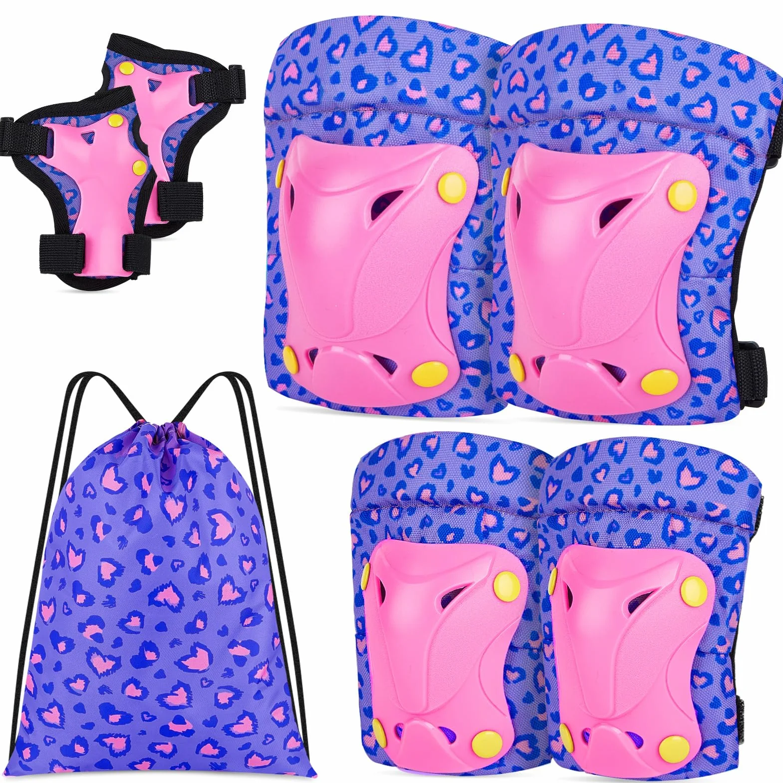 Unicorn Castle Rodilleras y Coderas de Unicornio para niños y niñas Juego de Equipo de protección Ajustable 6 en 1 con Bolsa de cordón 3-8 años