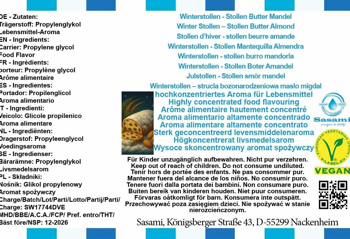 Winterstollen - Stollen Mantequilla Almendra Aroma Concentrado - Vegano - Sasami - 10ml