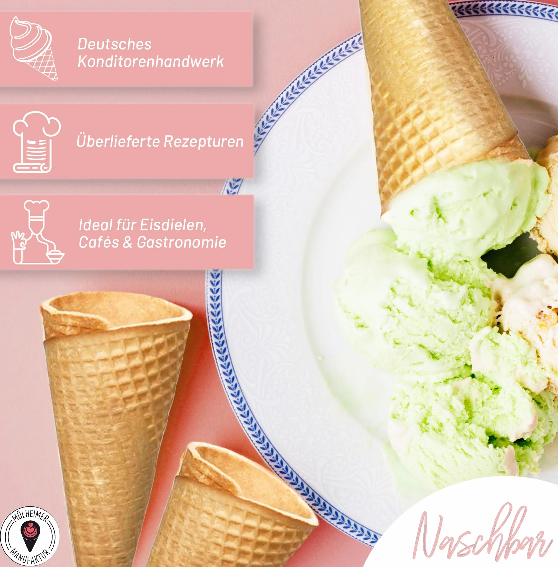Cono de Helado | 130xØ50mm | 42 pieza | para 1-2 cucharadas de helado: gofres crujientes de helado en las mejores heladerías | Cucuruchos