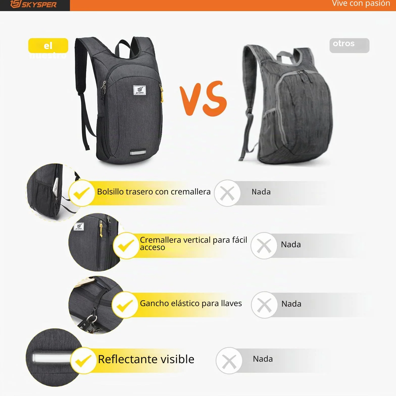 SKYSPER Mochila Plegable Ultraligera 10L de Viaje Pequeña Ahorra Espacio para Hombre Mujer Senderismo, Negro