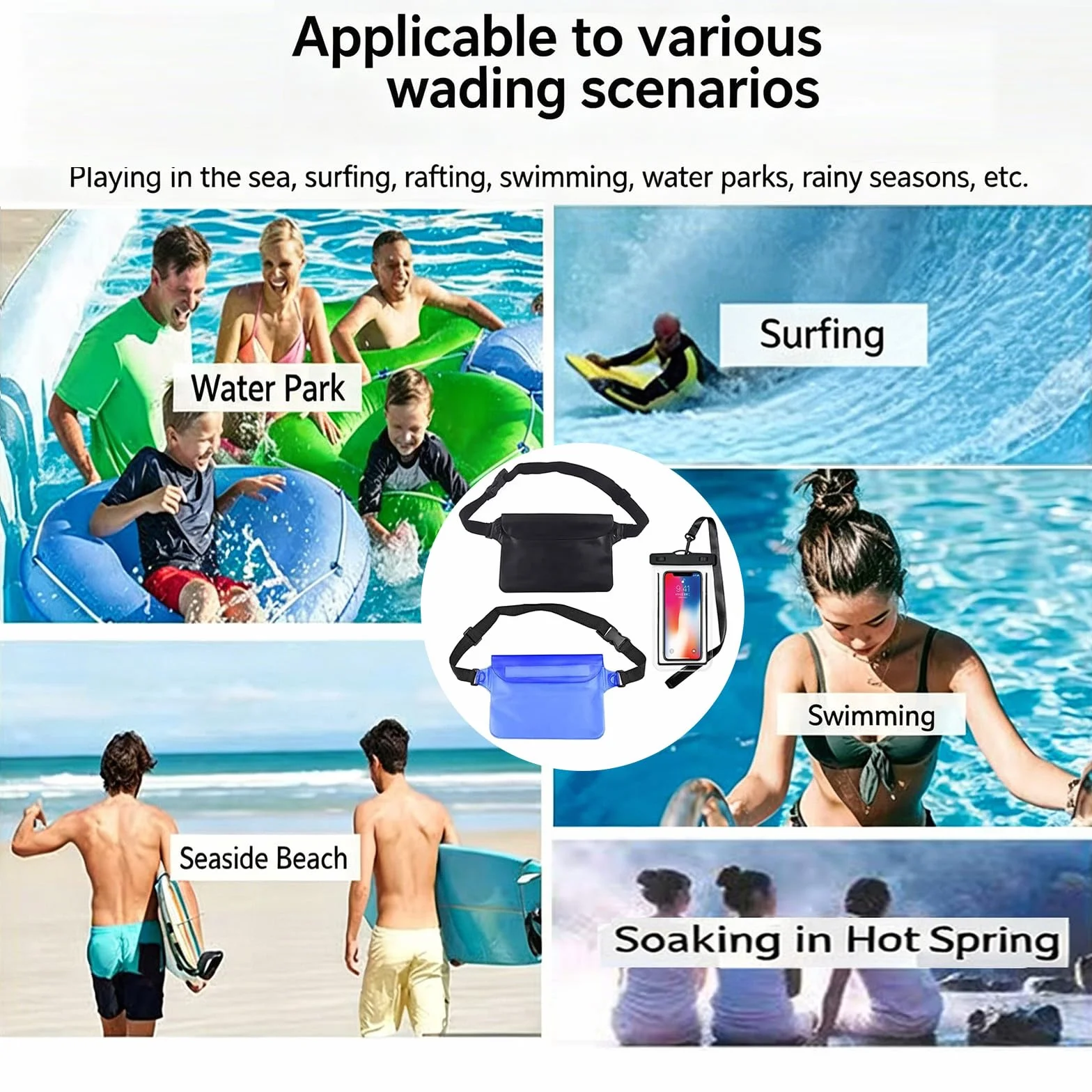 Bolsas Impermeables para Teléfonos Móviles, Tarjetas, iPad y Dinero, Adecuado para Deportes Acuáticos