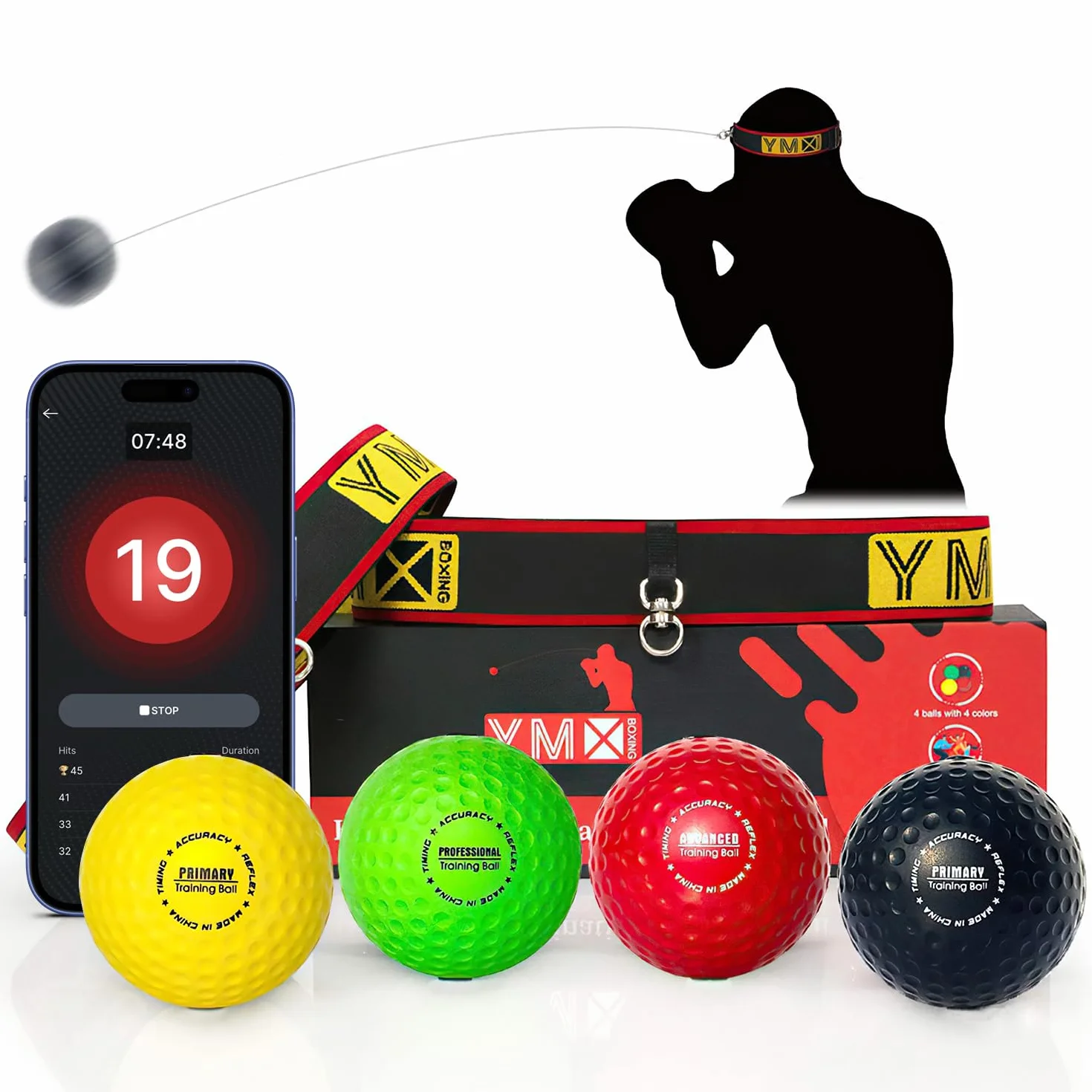 YMX BOXING Ultimate Reflex Ball - Juego de 4 bolas de reflexión con 2 diademas para boxeo, MMA y Krav Mega