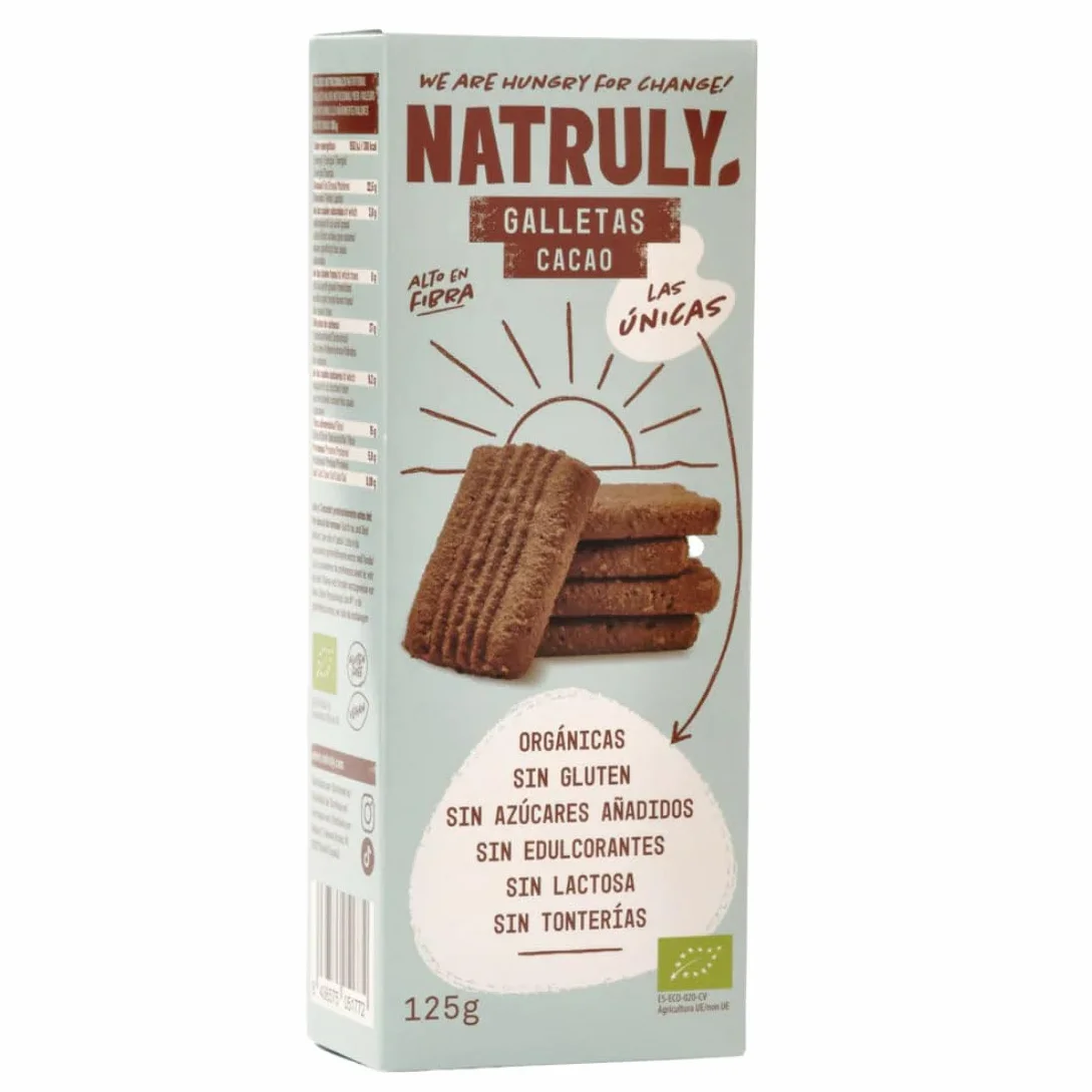 Pack 3 Galletas Natruly Bio 125 g (375 g) | Cacao, Cacao y Naranja y Canela | Ecológicas, veganas y sin gluten | Sin azúcares añadidos ni edulcorantes