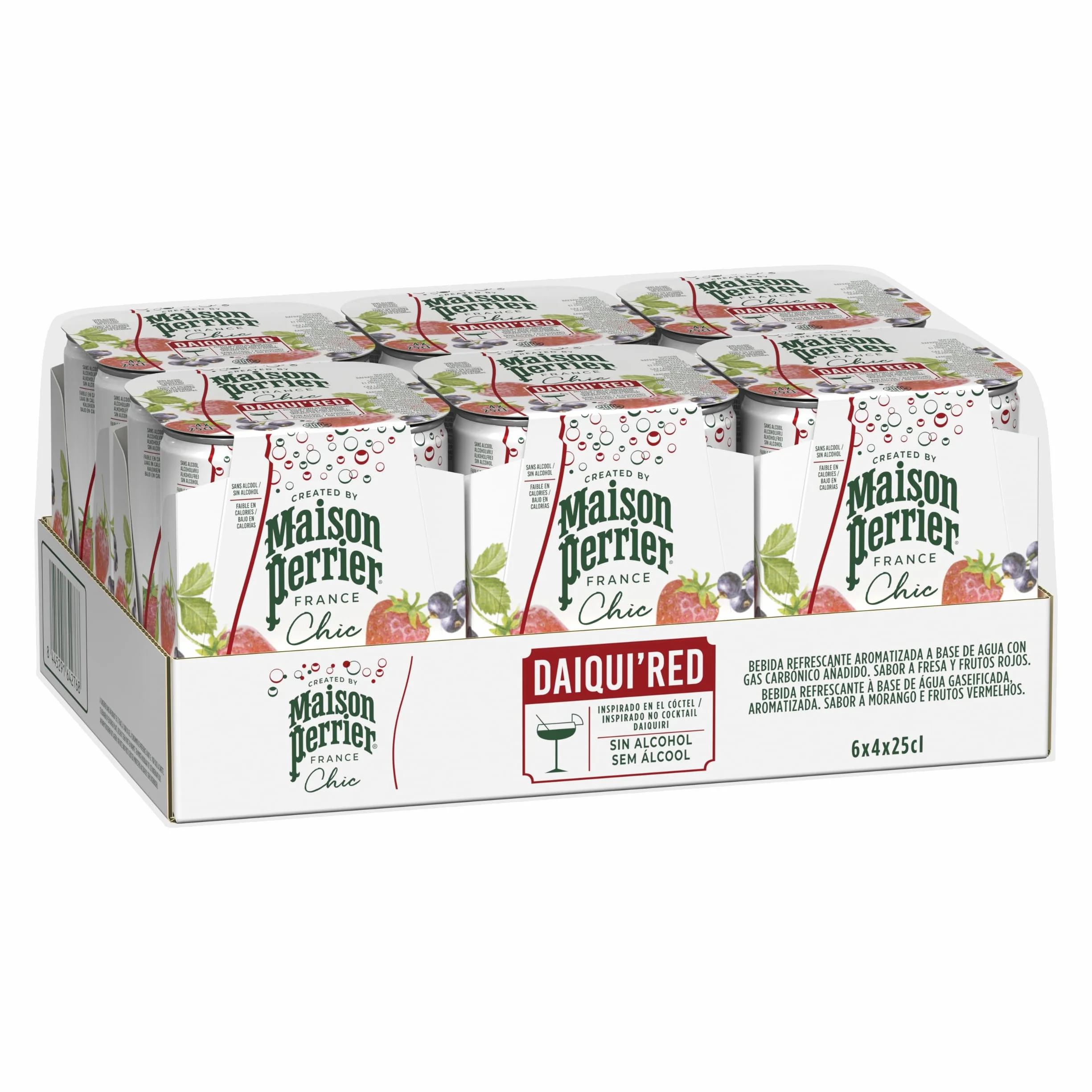 MAISON PERRIER CHIC Daiqui'red, cóctel sin alcohol, 6 packs de 4 x 25cl, 24 Latas