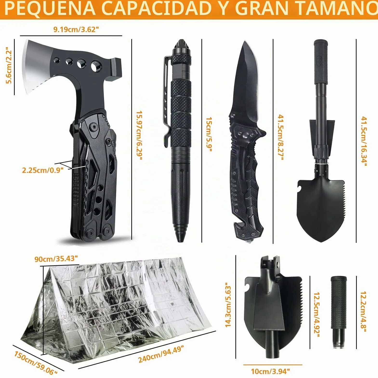 Kit de supervivencia para camping 180 piezas con botiquín, filtro de agua y hacha multifuncional
